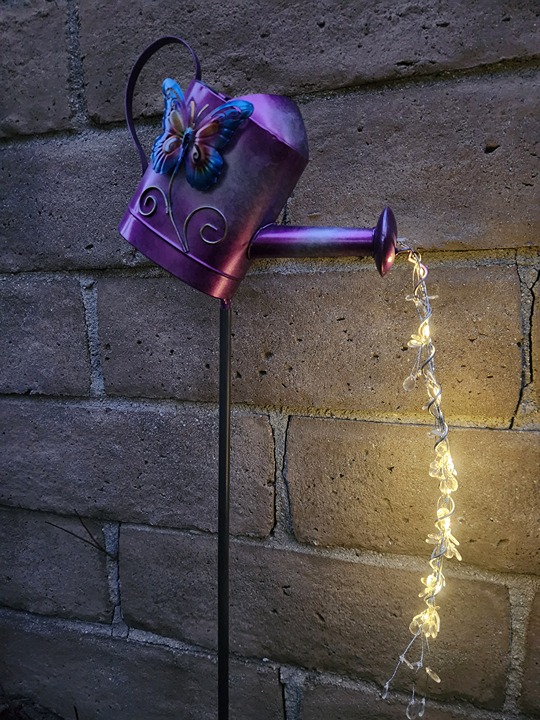 35 H, Pink BUTTERFLY -Watering Can Solar Stake