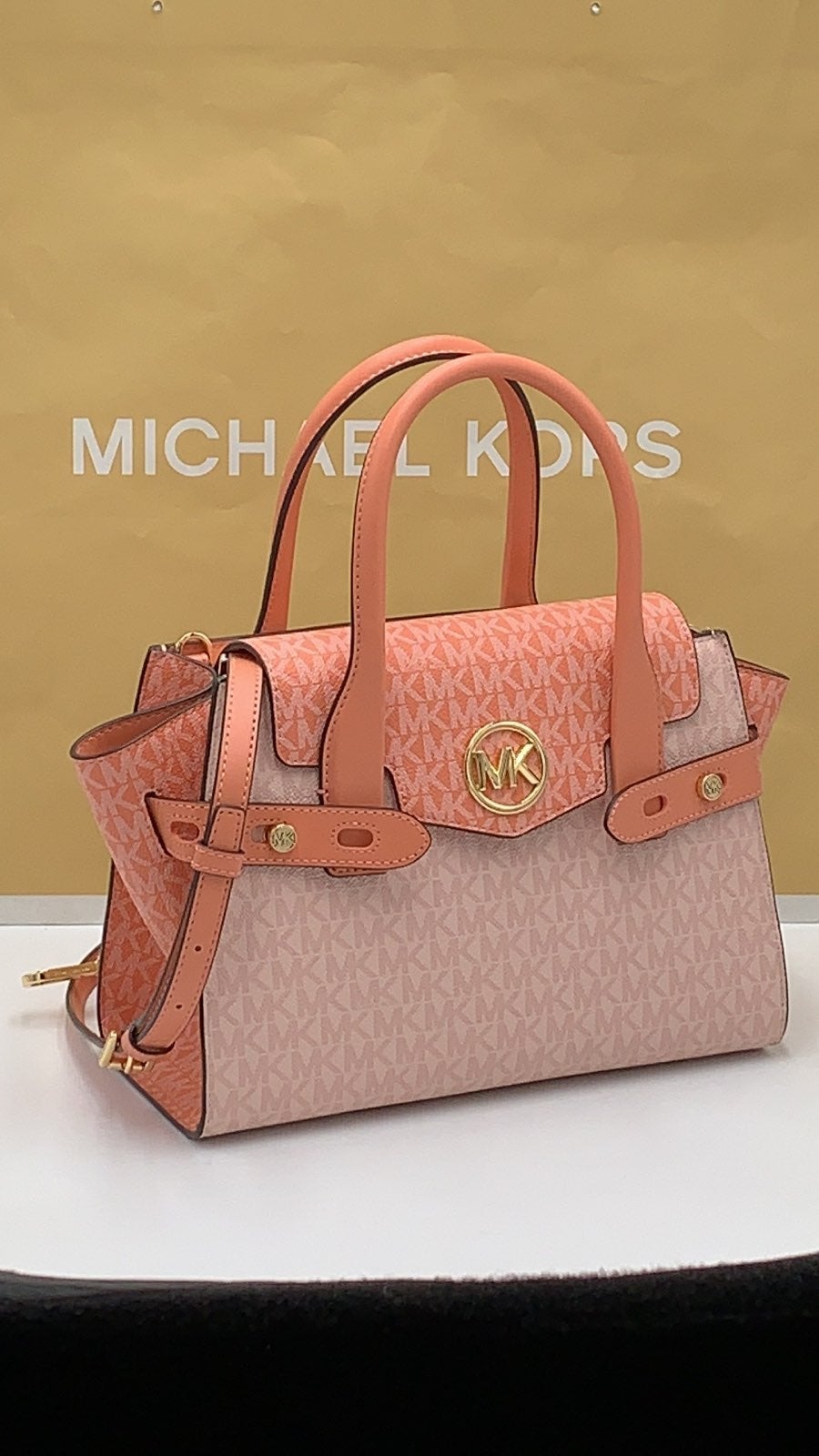 Michael Kors Carmen Medium Logo and Faux Leather Belted Satchel
