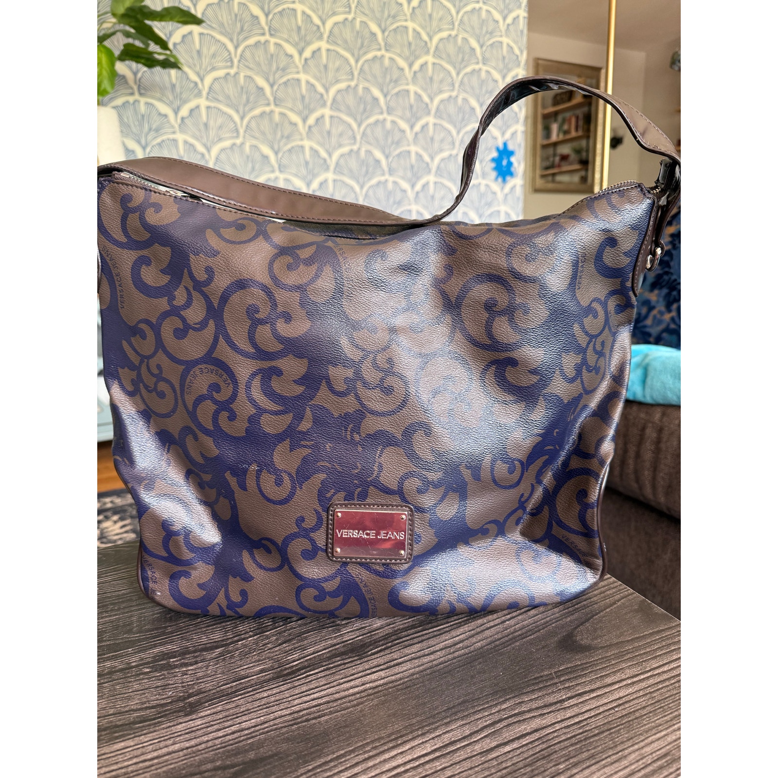 Vintage Versace Jeans Purple and Brown Hobo Shoulder Bag