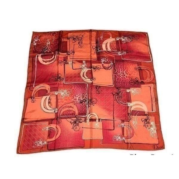 Christian Dior Red and Orange Silk Scarf 25×25