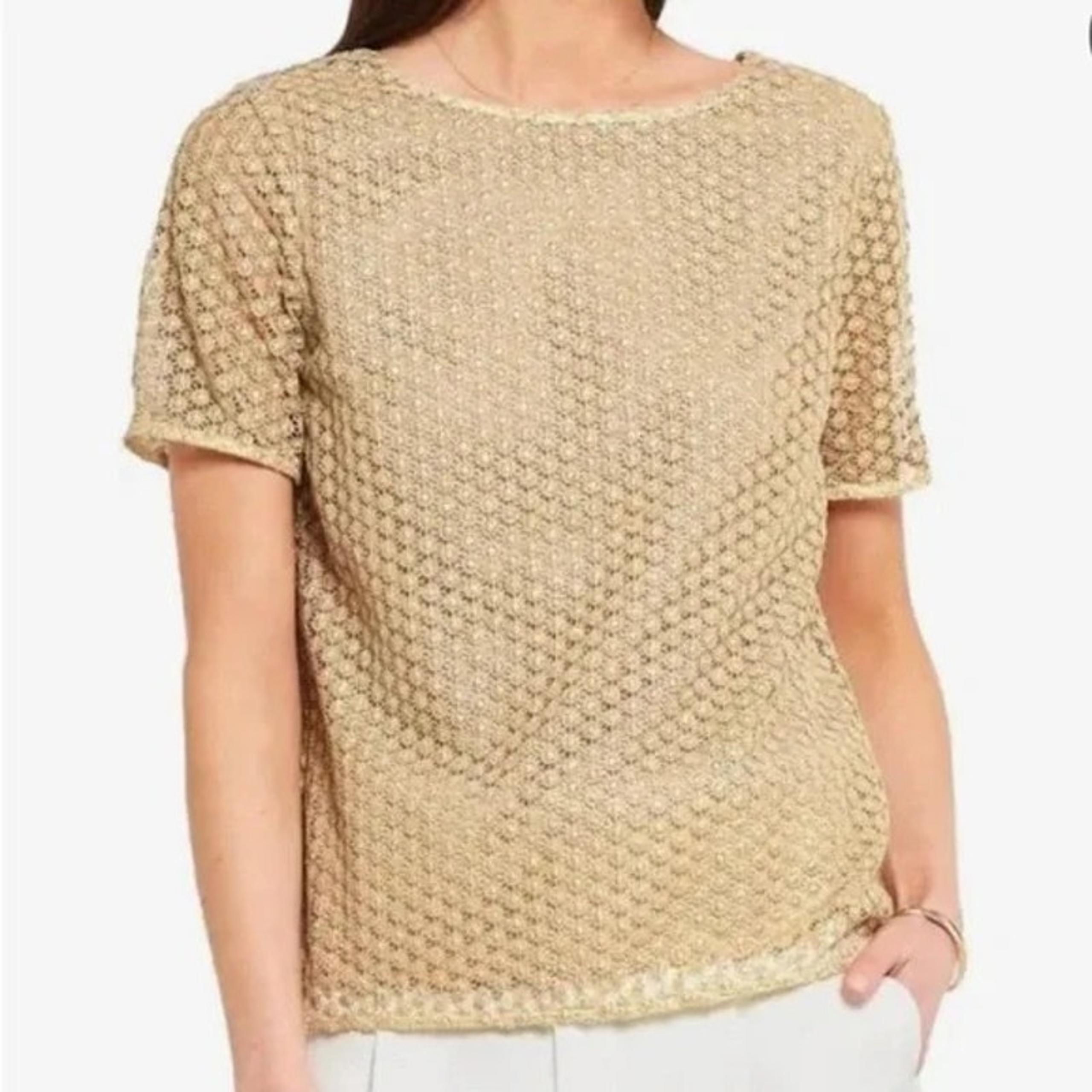 DVF Diane Von Furstenberg Brylee Top Blouse Textured Gold Size L Large