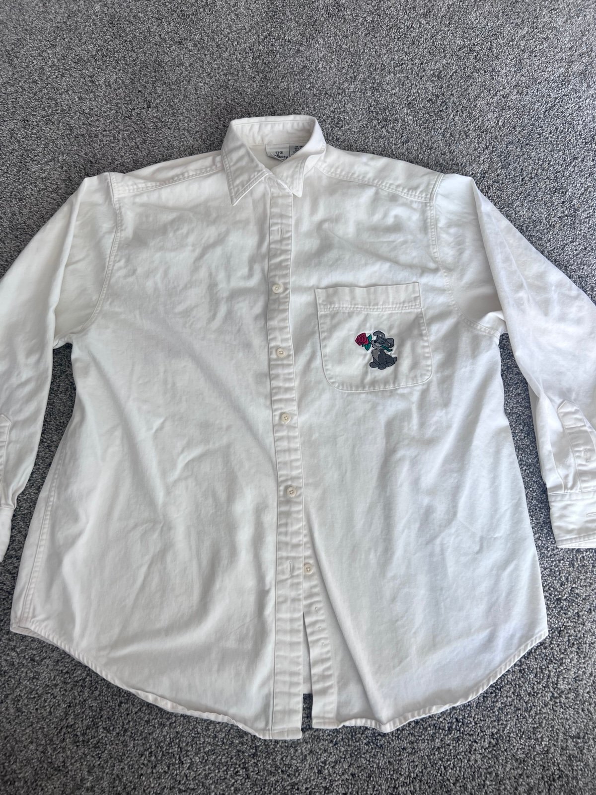 Vintage Disney Store Lady & The Tramp Ivory Button Down Embroidered Shirt Large