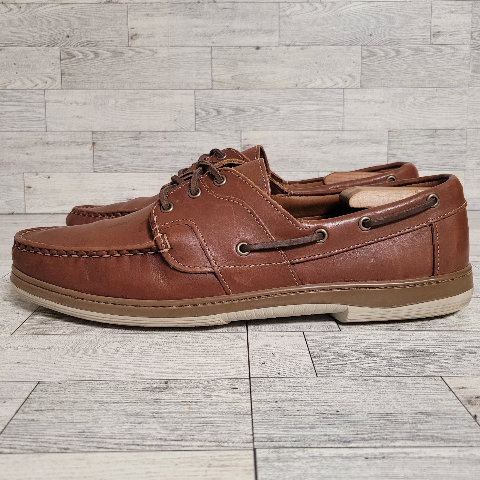 Men's Allen Edmonds Eastport Brown Leather Loafer Boat Shoes Size 13 D
