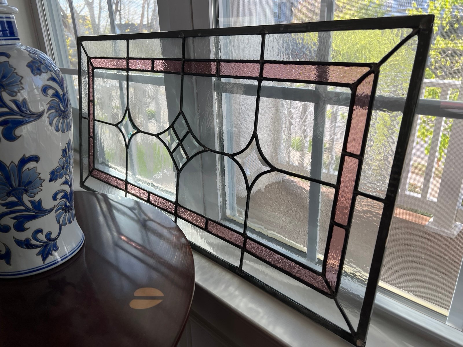 Stained Glass Art Transom Window Panel 17H X 35W