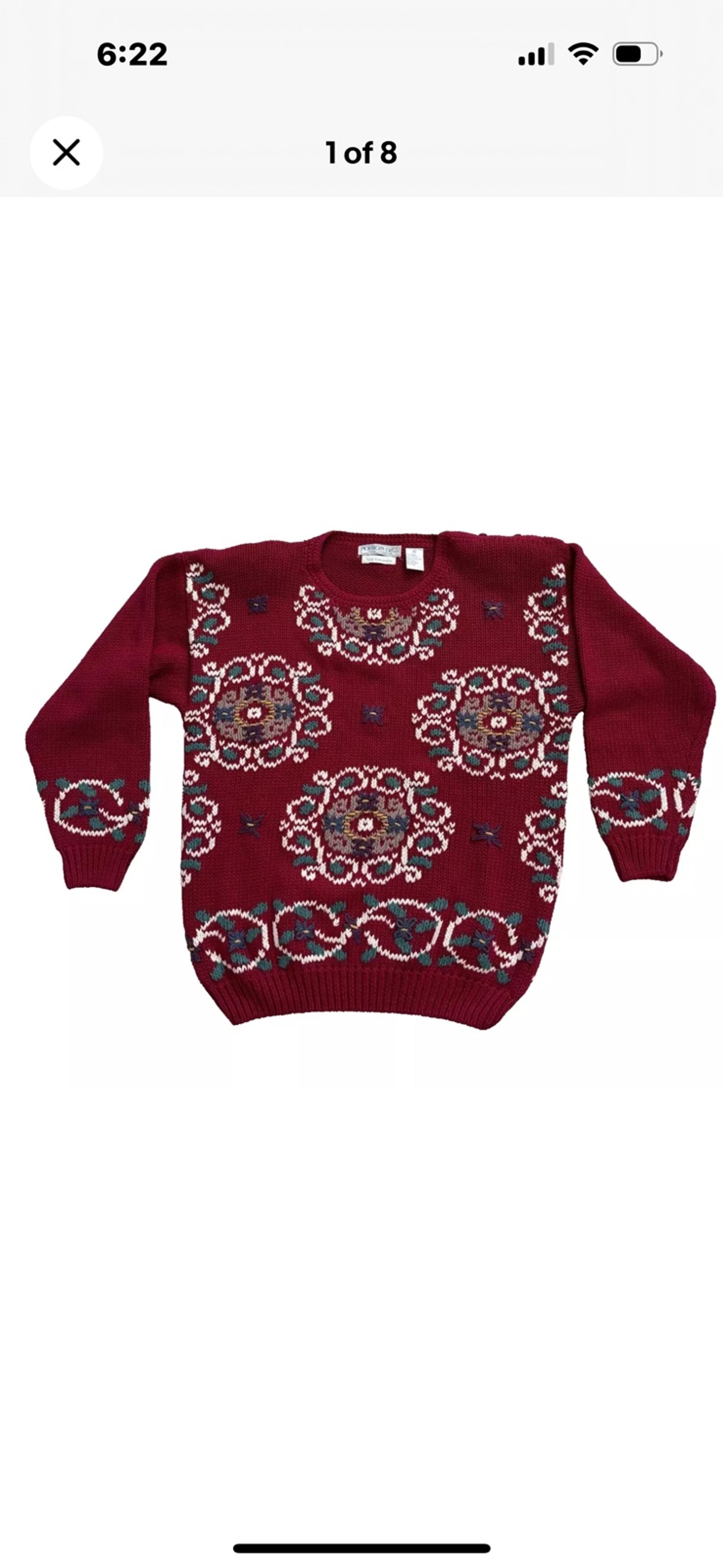 Vintage Northern Isles Hand Embroidered Sweater Women's Red Floral Sz M Pullover