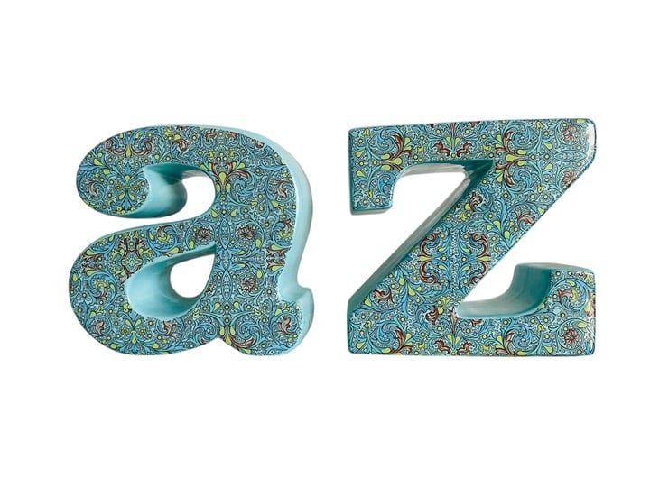 A to Z Blue Seafoam Color Floral Ceramic Bookends 70s Boho Design