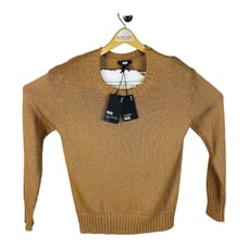 PAIGE BEA Womens Metallic Camel Brown Knit Crew-Neck Long Sleeve Sweater S NWT