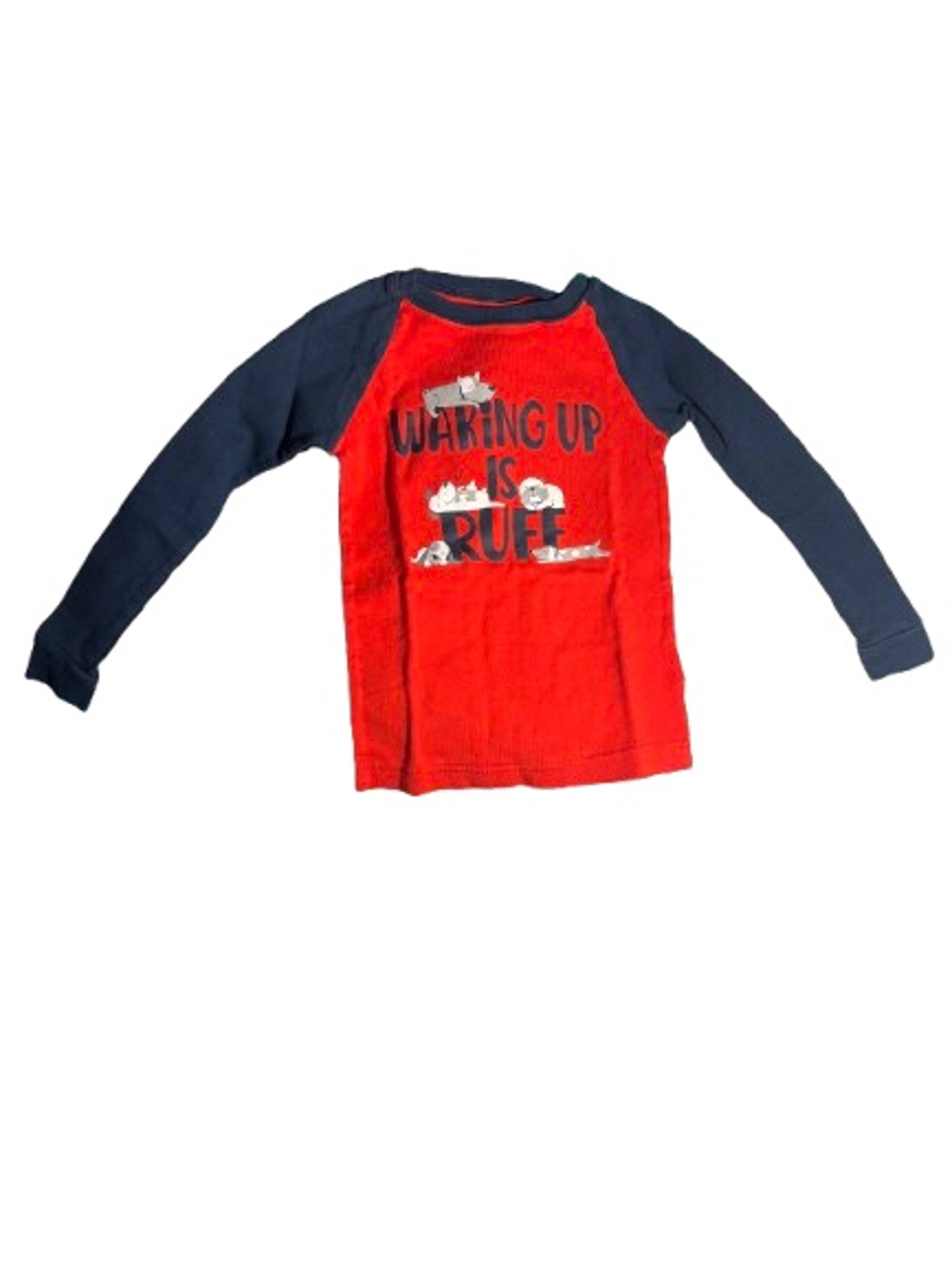 Wonder Nation Red & Navy Longsleeved Shirt Dog Print Waking Up Is Ruff 4T