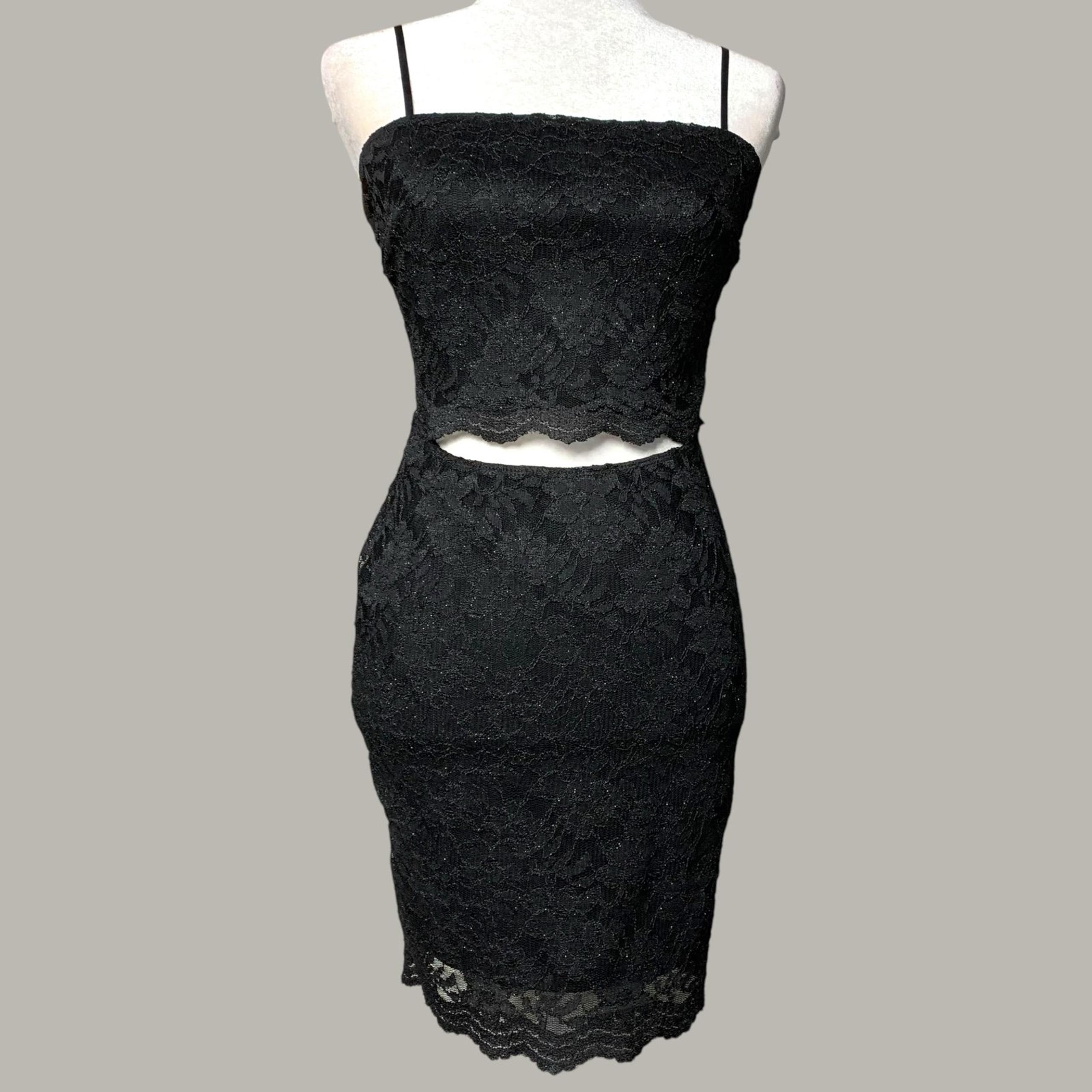 Vintage Y2K Black Lace Bodycon Dress with Cut Out