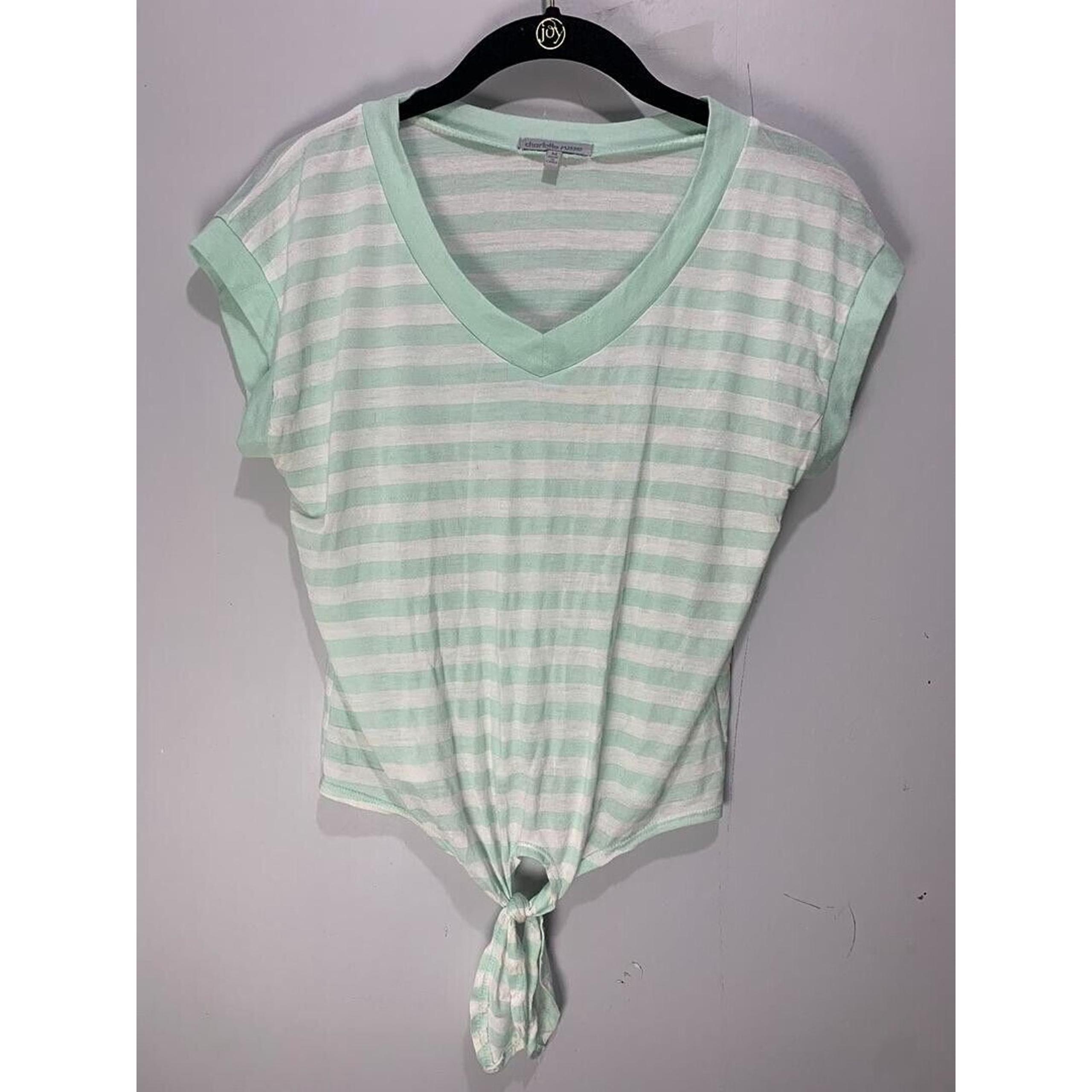 Charlotte Russe Womens Striped Tie-Front V-Neck T-Shirt Size M