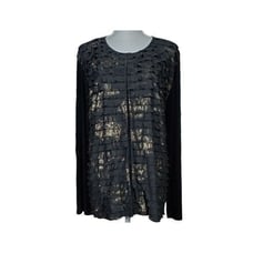 Chico's Travelers Cardigan Size XL 3 Shimmery Ruffles Black Gold Elegant Gala