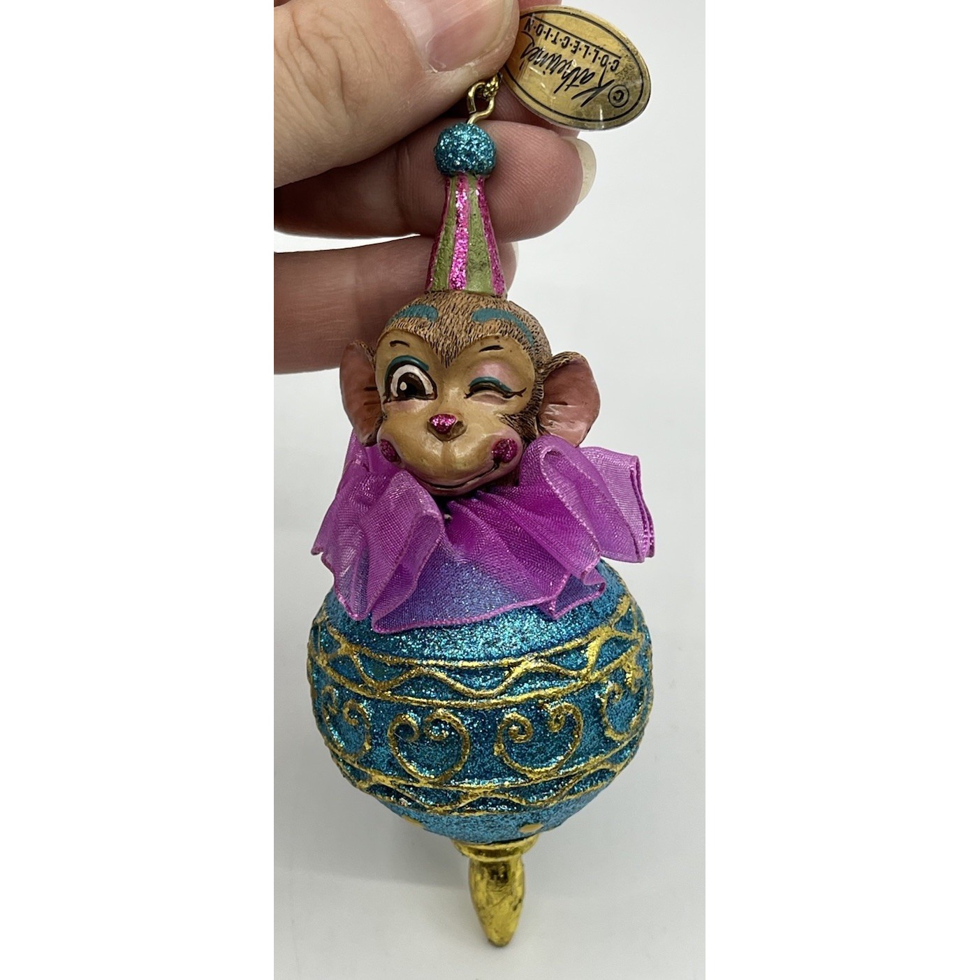 Katherines Collection Monkey Winking Christmas Ornament Mardi Gras VTG