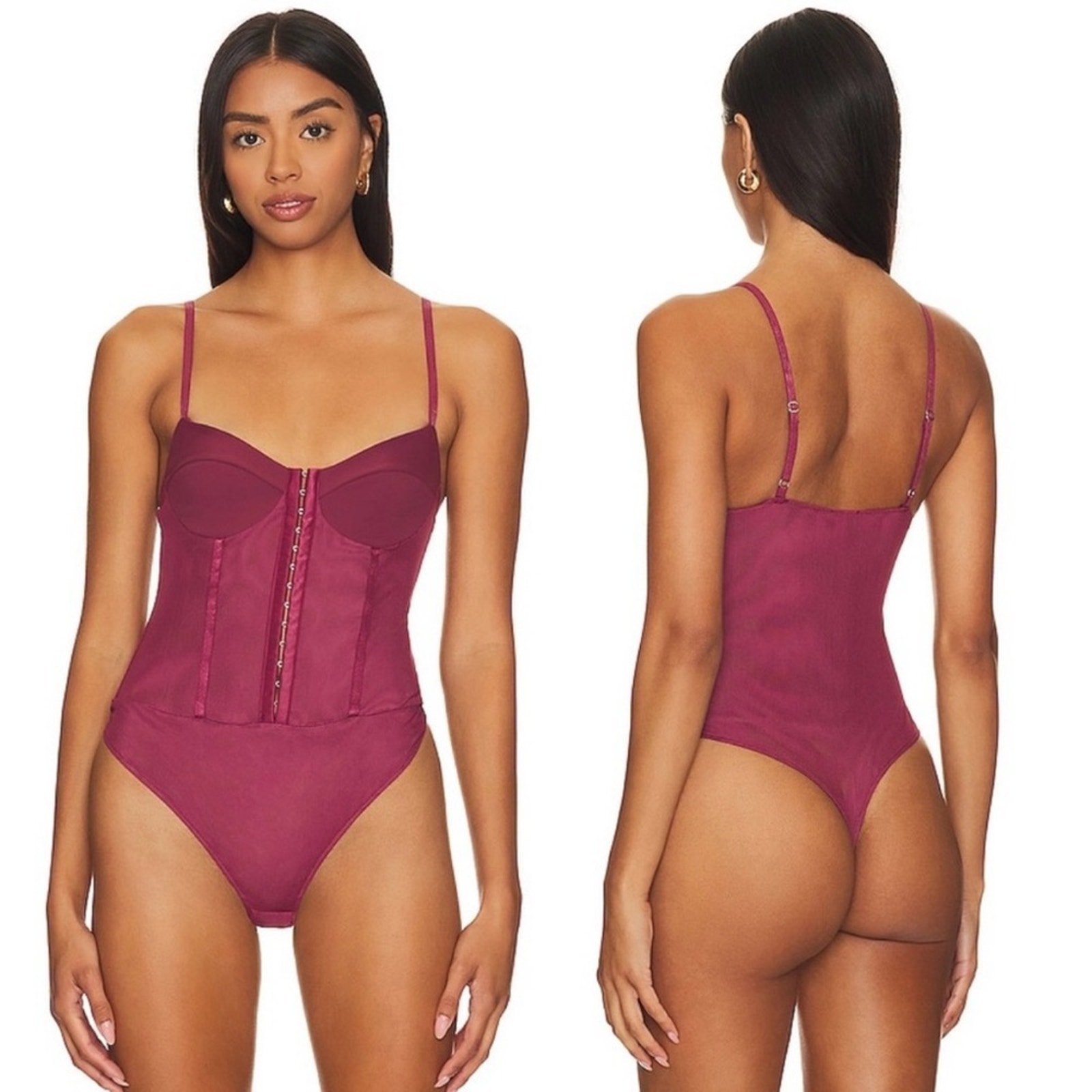 NEW Free People Intimately Night Rhythm Corset Bodysuit Washed Maroon