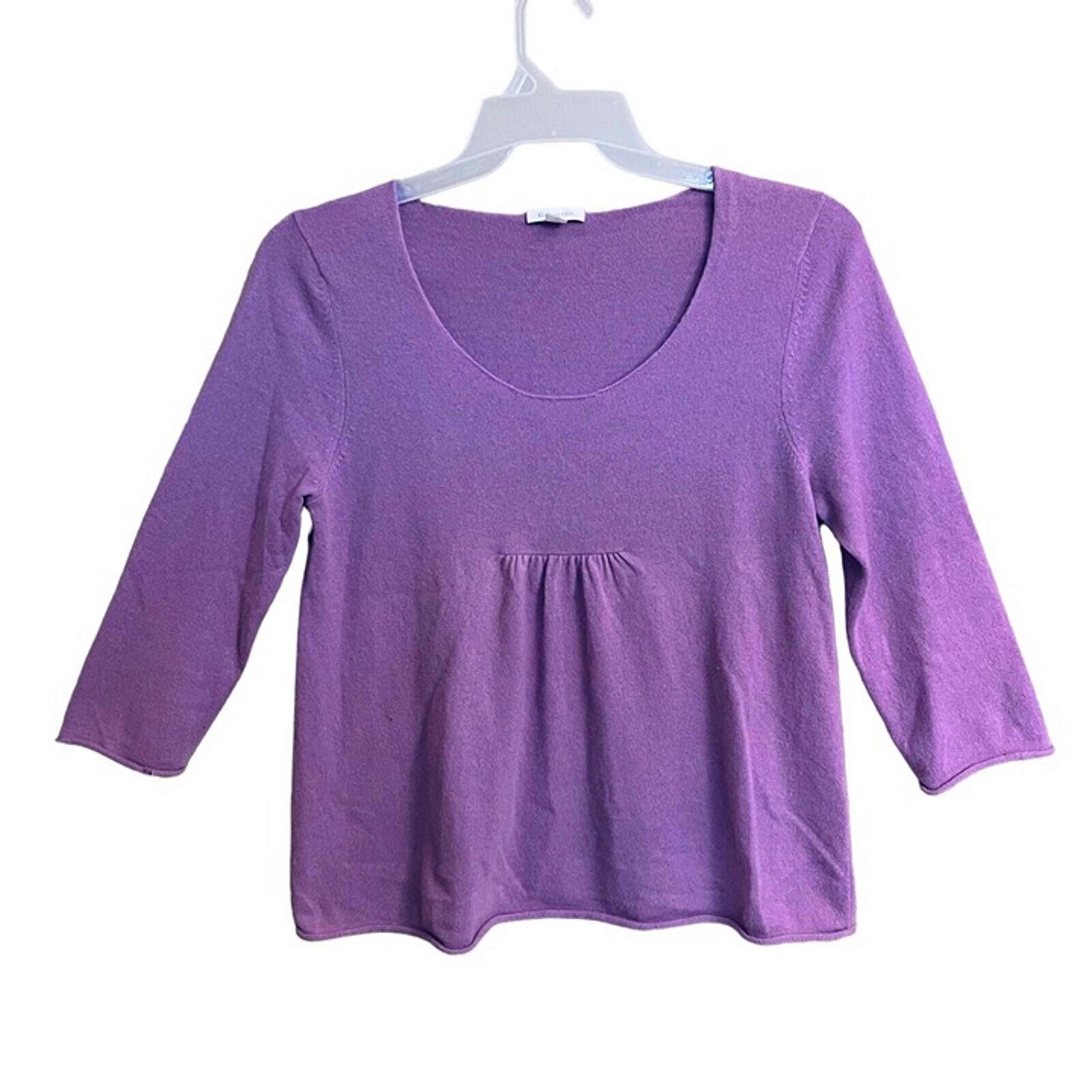 Garnet Hill Medium Cashmere Baby Doll Sweater Lilac 3/4 Sleeves Rolled Hems Glam