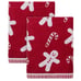 Set of 2 Bath towels with print of gingerbread man& candy cane