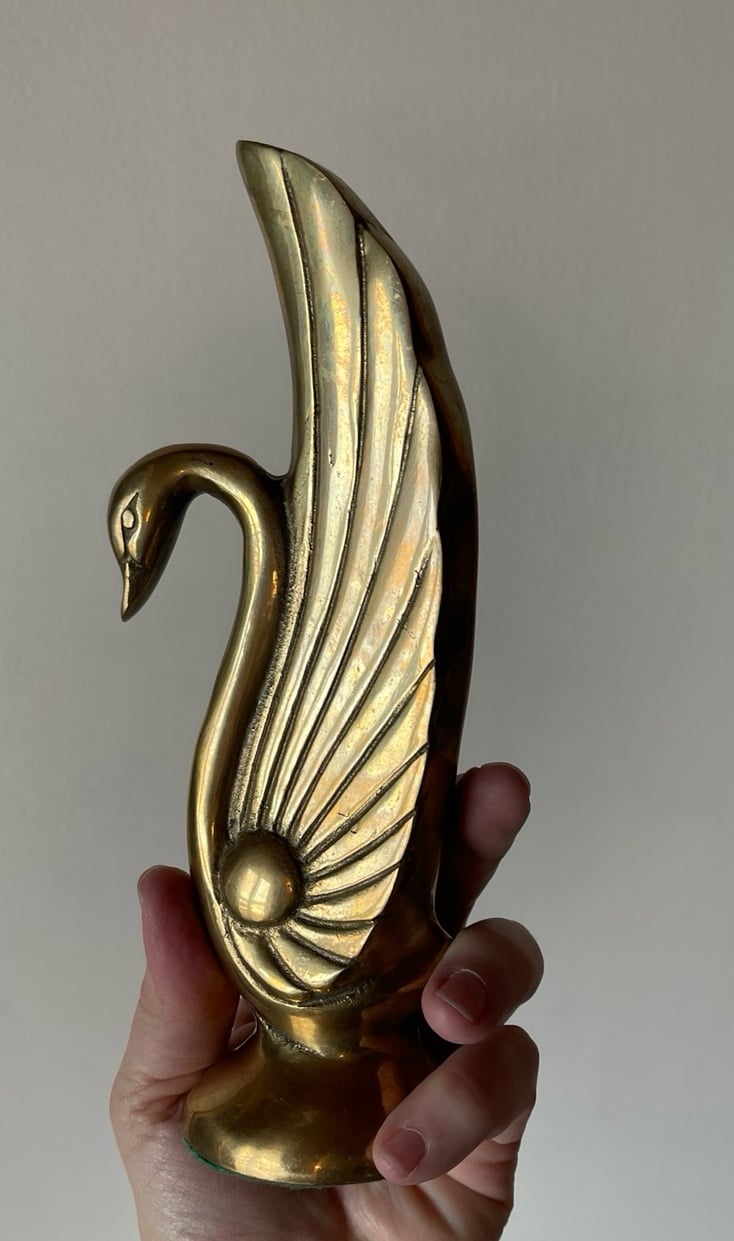 Rare 1950 Art Deco Brass Swan