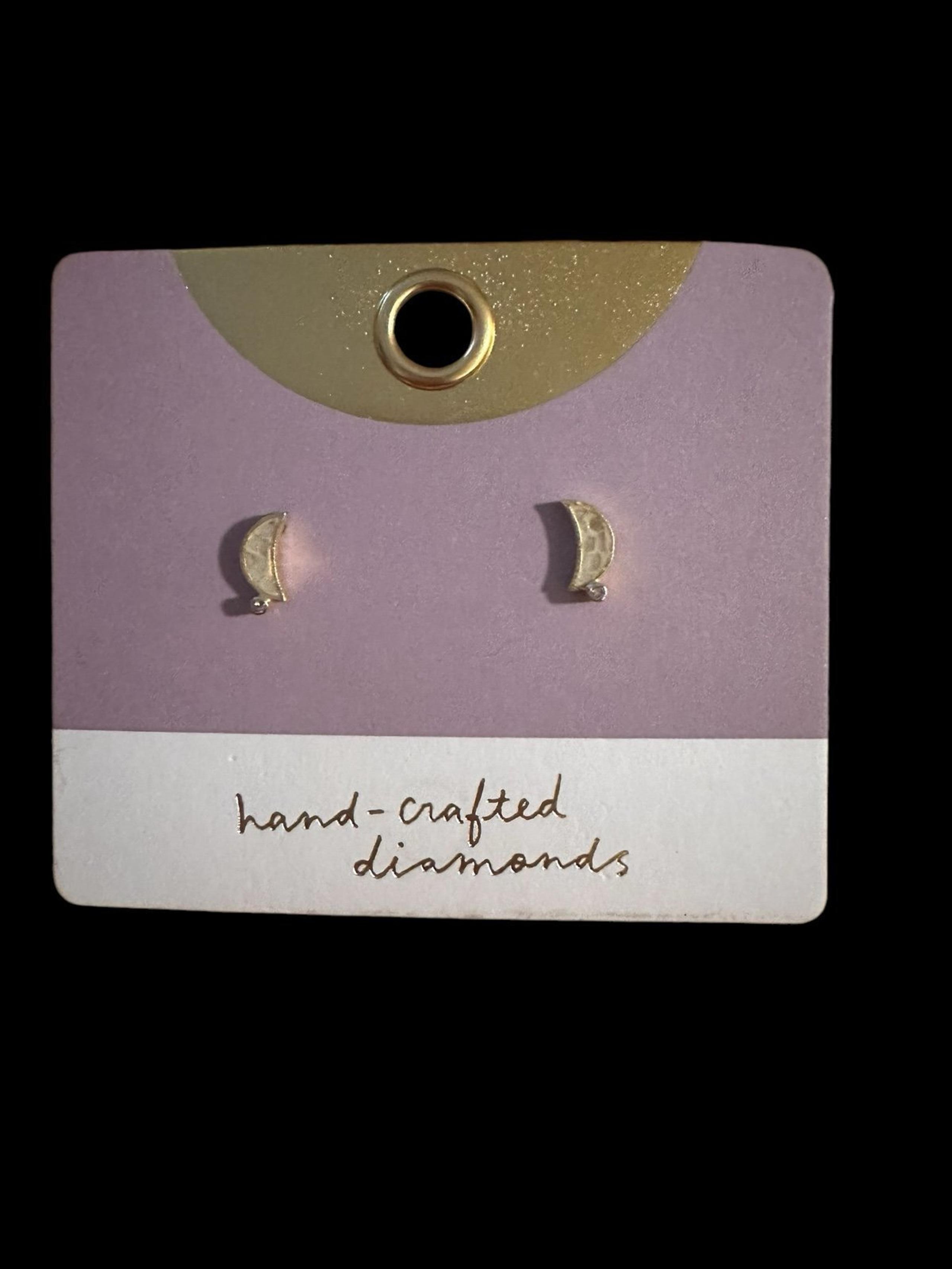 New, Anthropologie crescent moon earrings, hand-crafted diamonds $70