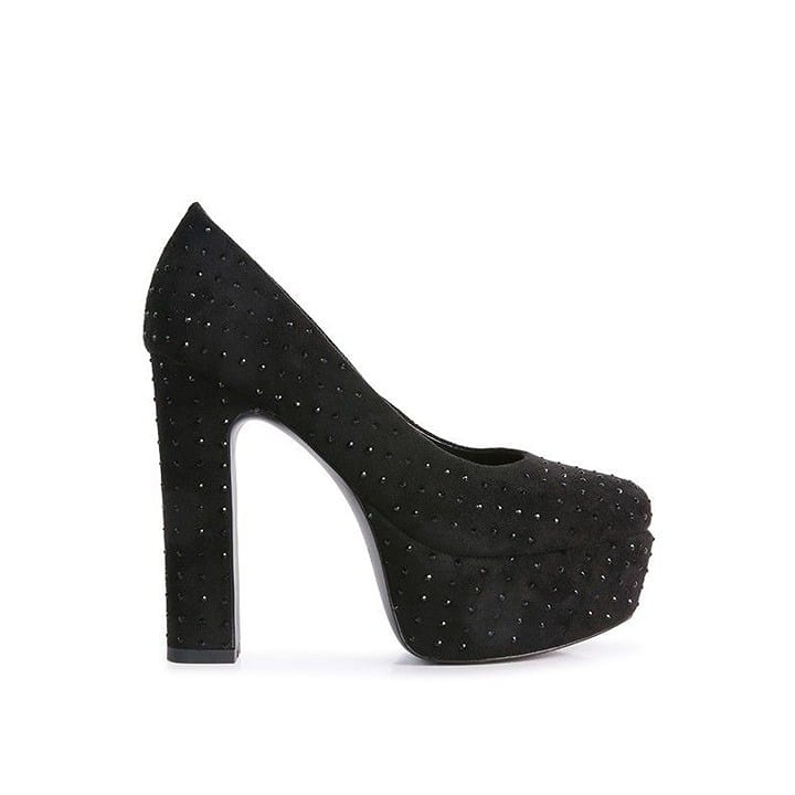 POPPINS Diamante Platform Heel Block Pumps - Black 5678910
