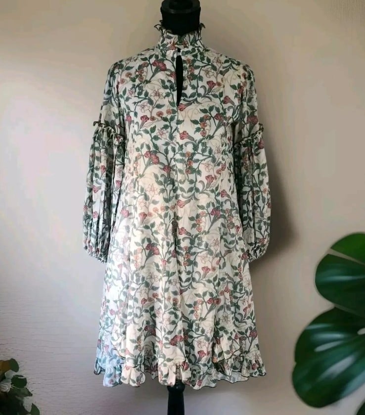 KLEID For Her Agatha Mini Dress Long Sleeve Ivory Floral Boho Size XS