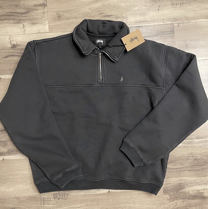 Stüssy Half Zip Mock Neck Sweater Black L
