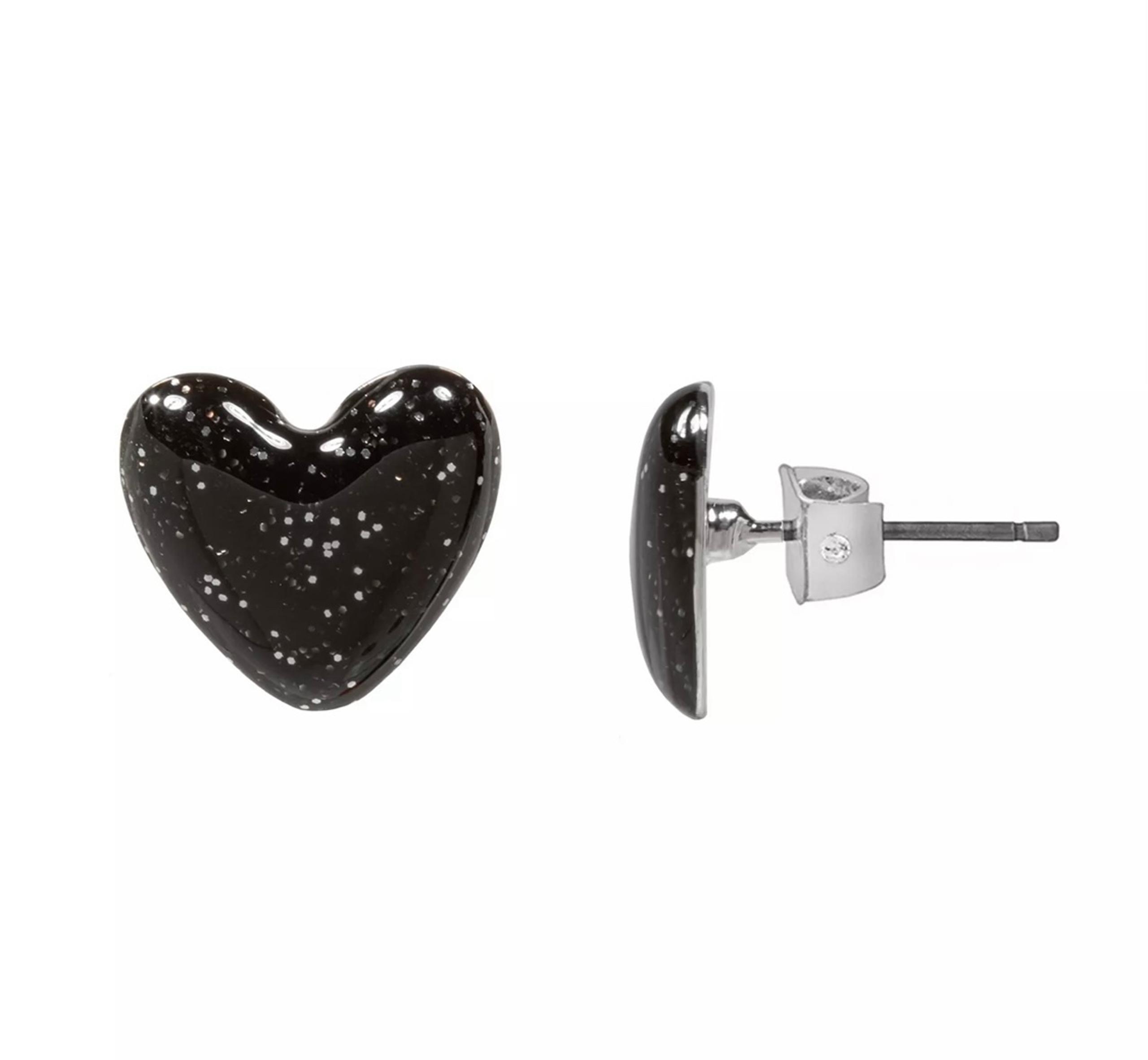 LC Lauren Conrad Black Glitter Heart Stud Earrings