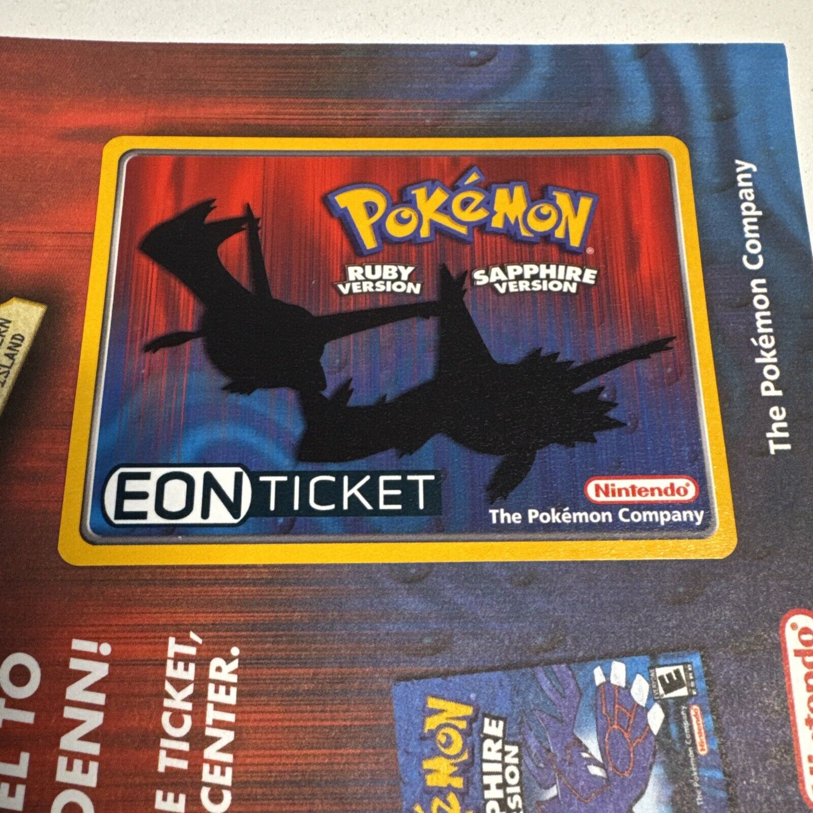 Pokemon Eon Ticket Nintendo Power Promo Clean! Unused Never Removed Rare!
