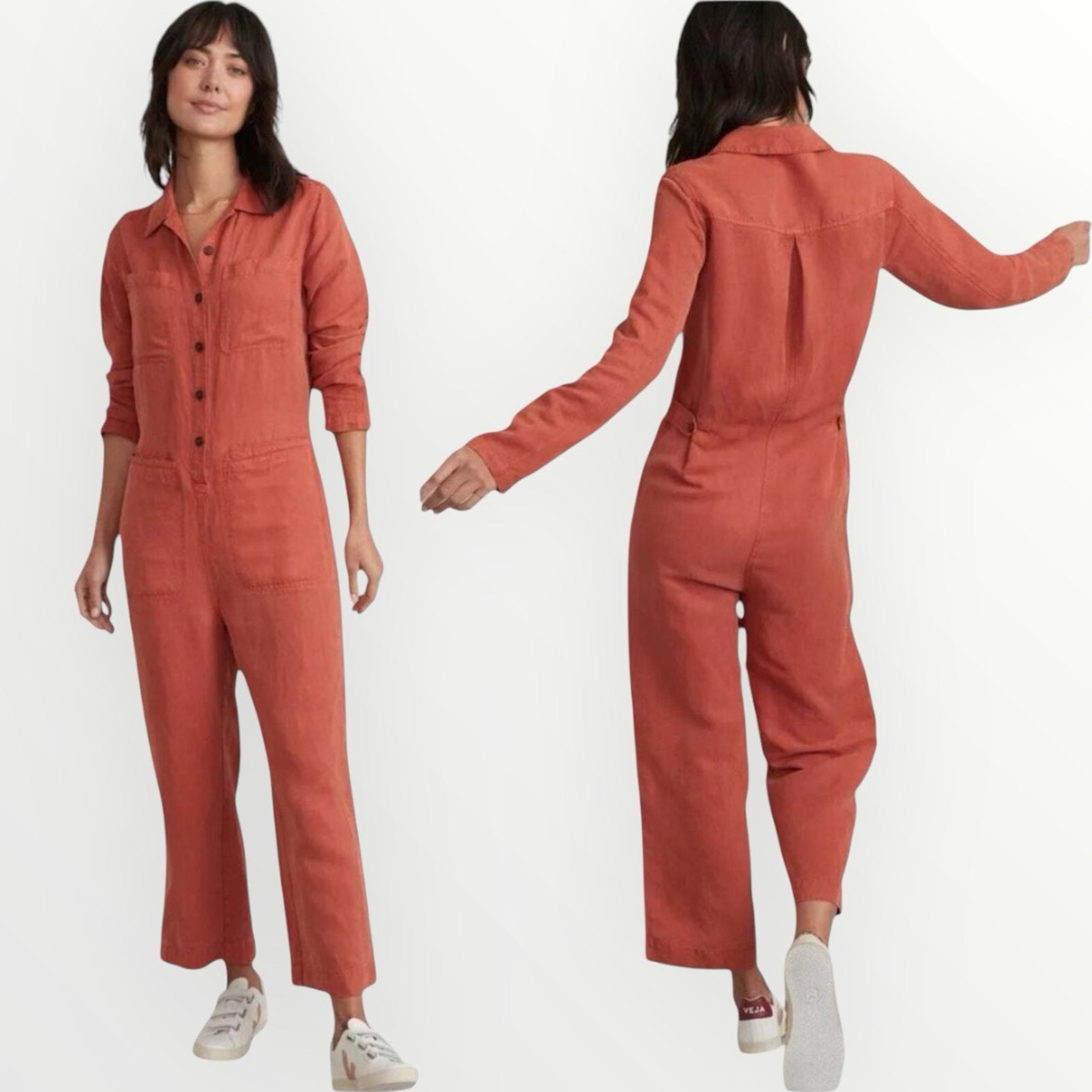 Marine Layer Women’s Charlie Utility Long Sleeve Jumpsuit Rosewood Red Small