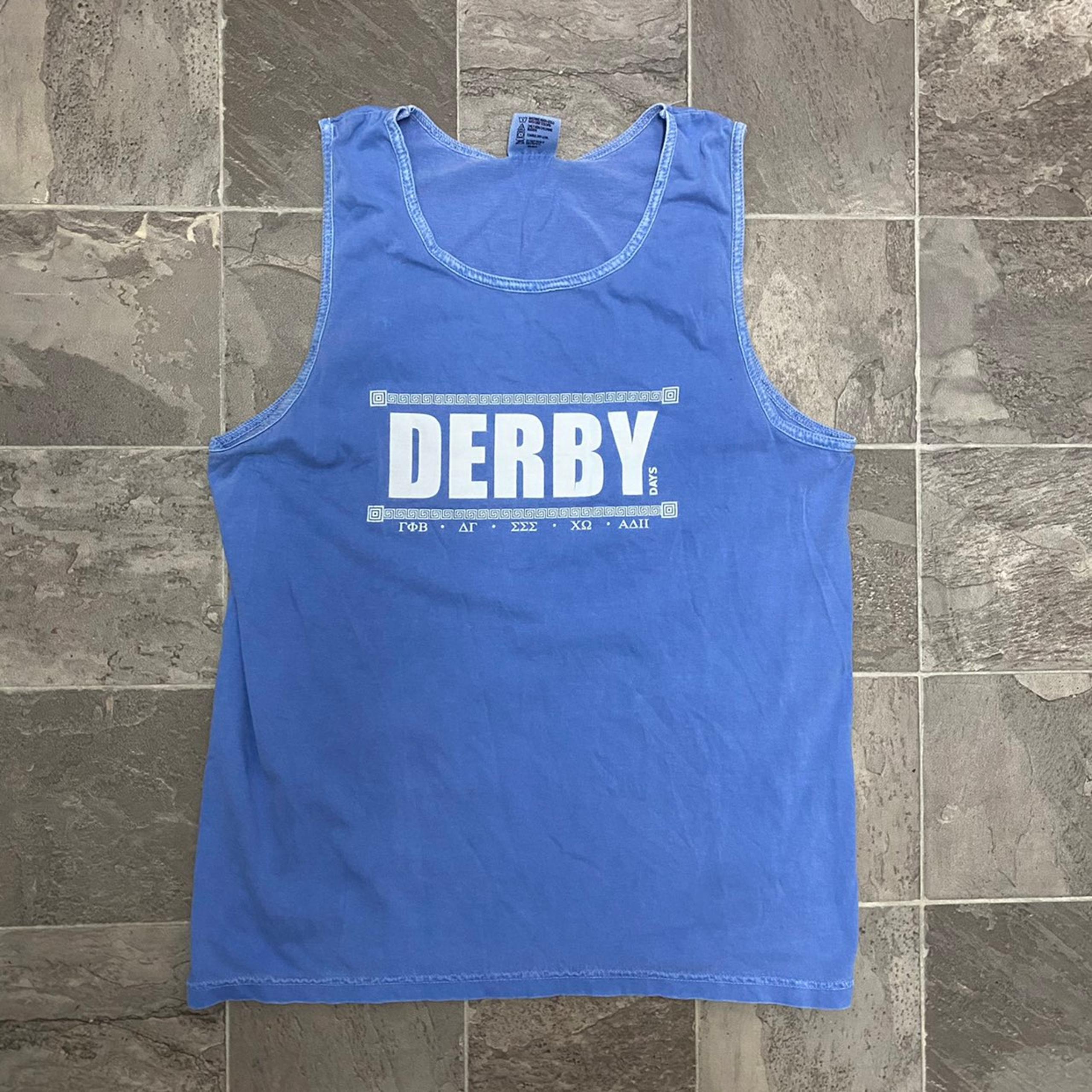 Mens Vintage Comfort Colors Greek Derby Days Sigma Chi Tank Top sz M Blue
