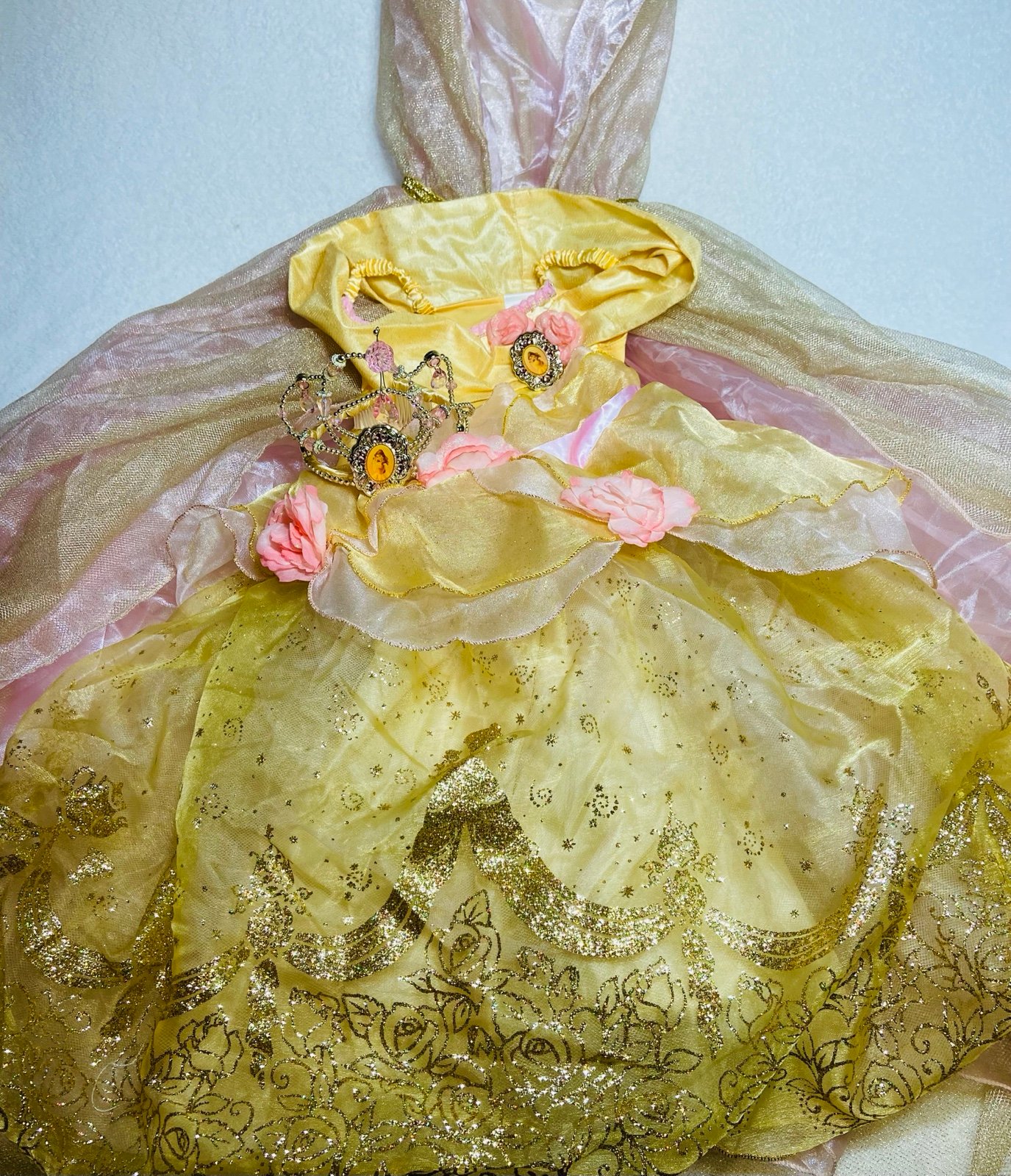Disney Store XS / 4Y Princess Belle Dress + Great Pretenders Cape + Belle Crown