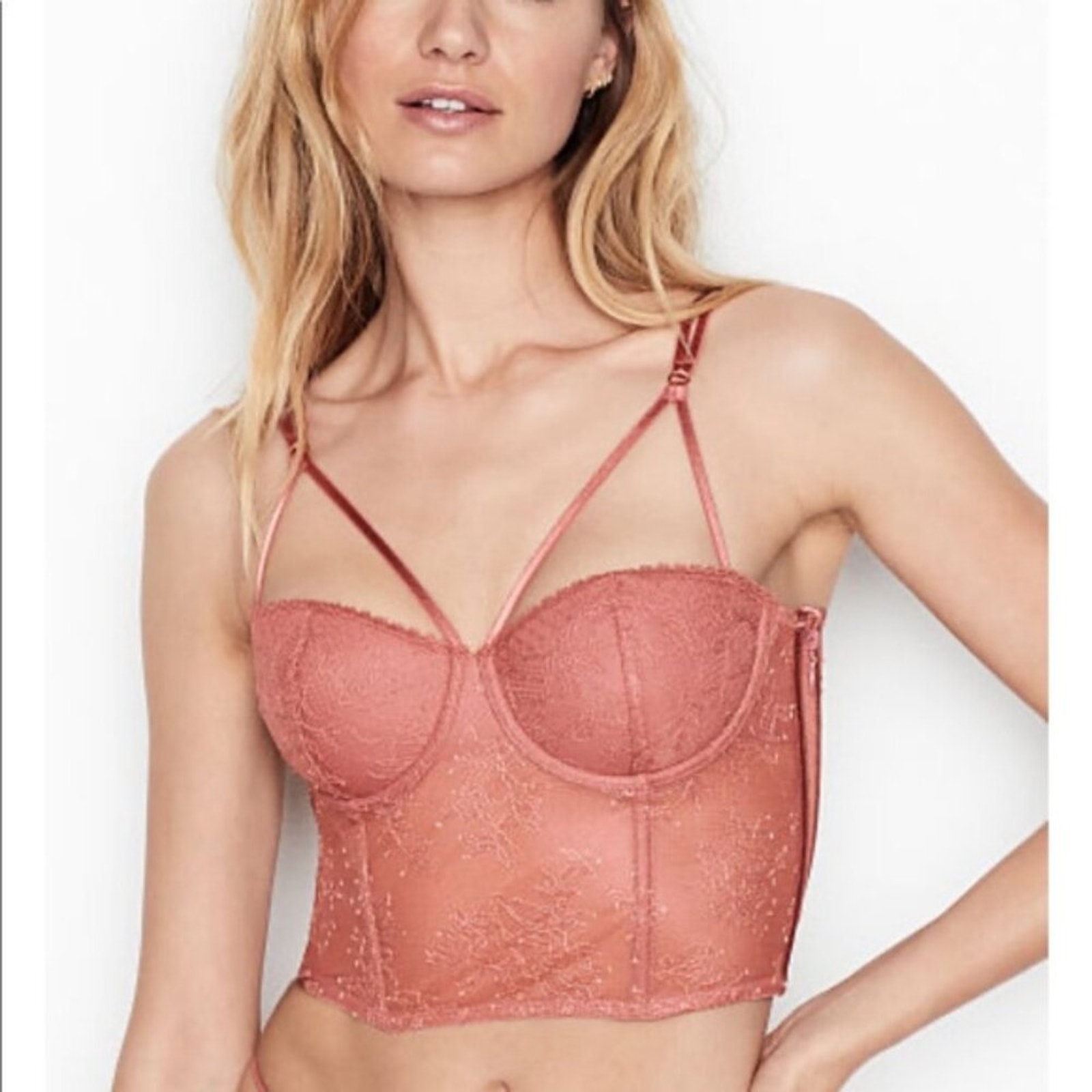 Victoria's Secret 36DD Very Sexy Bustier Lingerie Bra Pink Lace