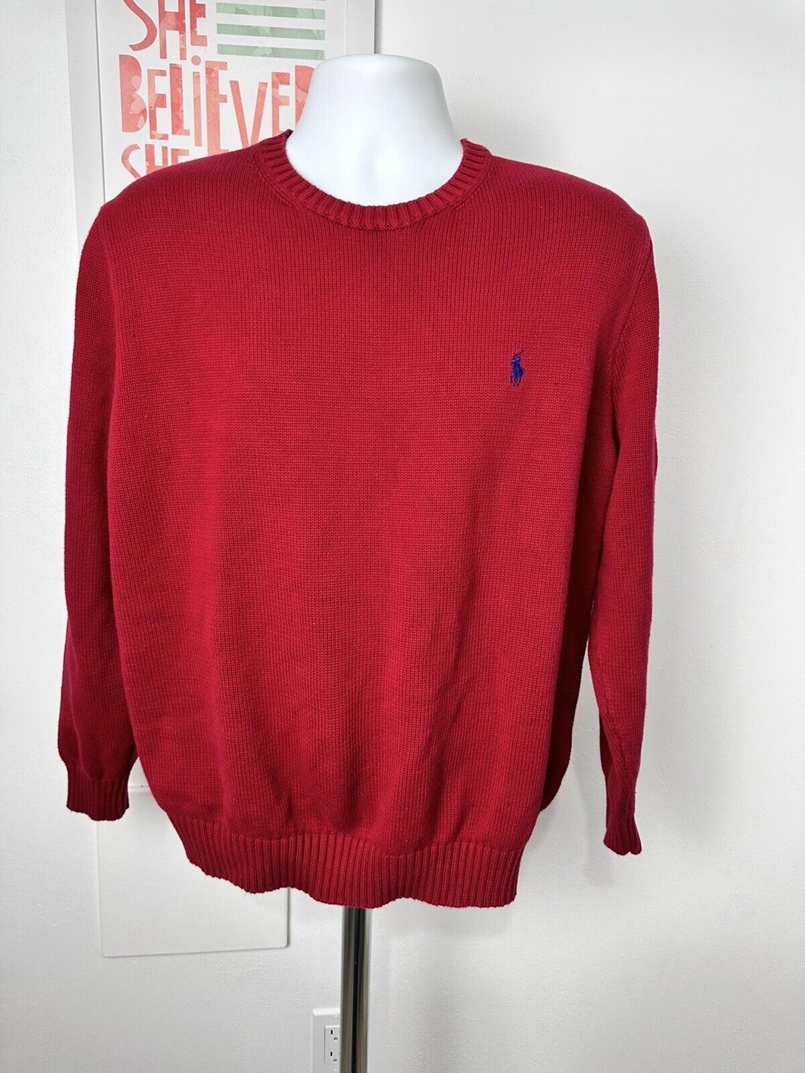 Ralph Lauren Polo Sweater Adult XL Red Blue Pony Knit Sweatshirt Mens