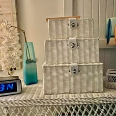 Woven Wicker Storage Basket Box with Lid & Lock Set of 3