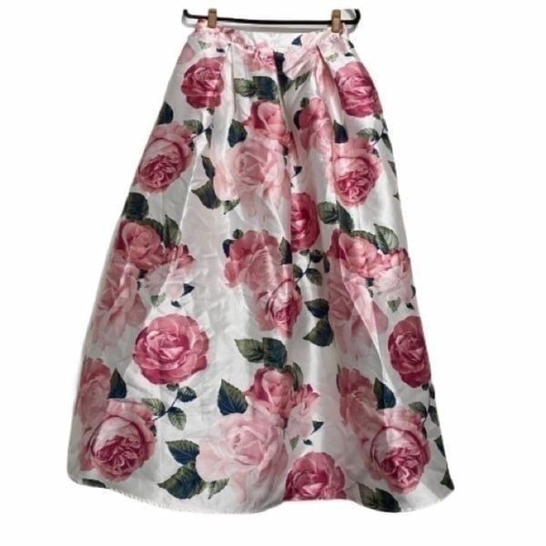 Teeze Me White & Pink Rose Floral Full Skirt Sz 9/10 Women’s Garden Party Shower