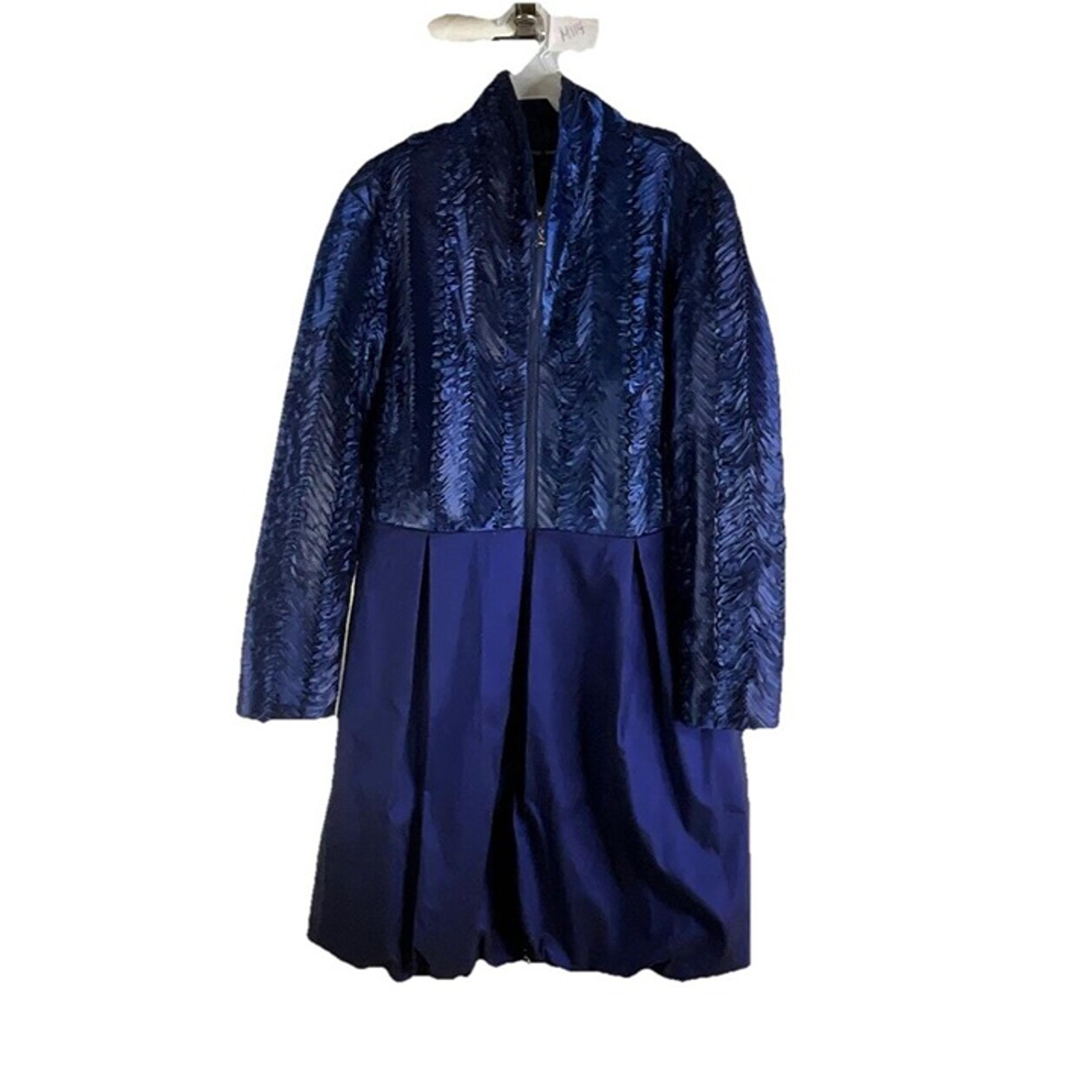 Samuel Dong Womens Large Iridescent Bubble Hem Zip Jacket Blue