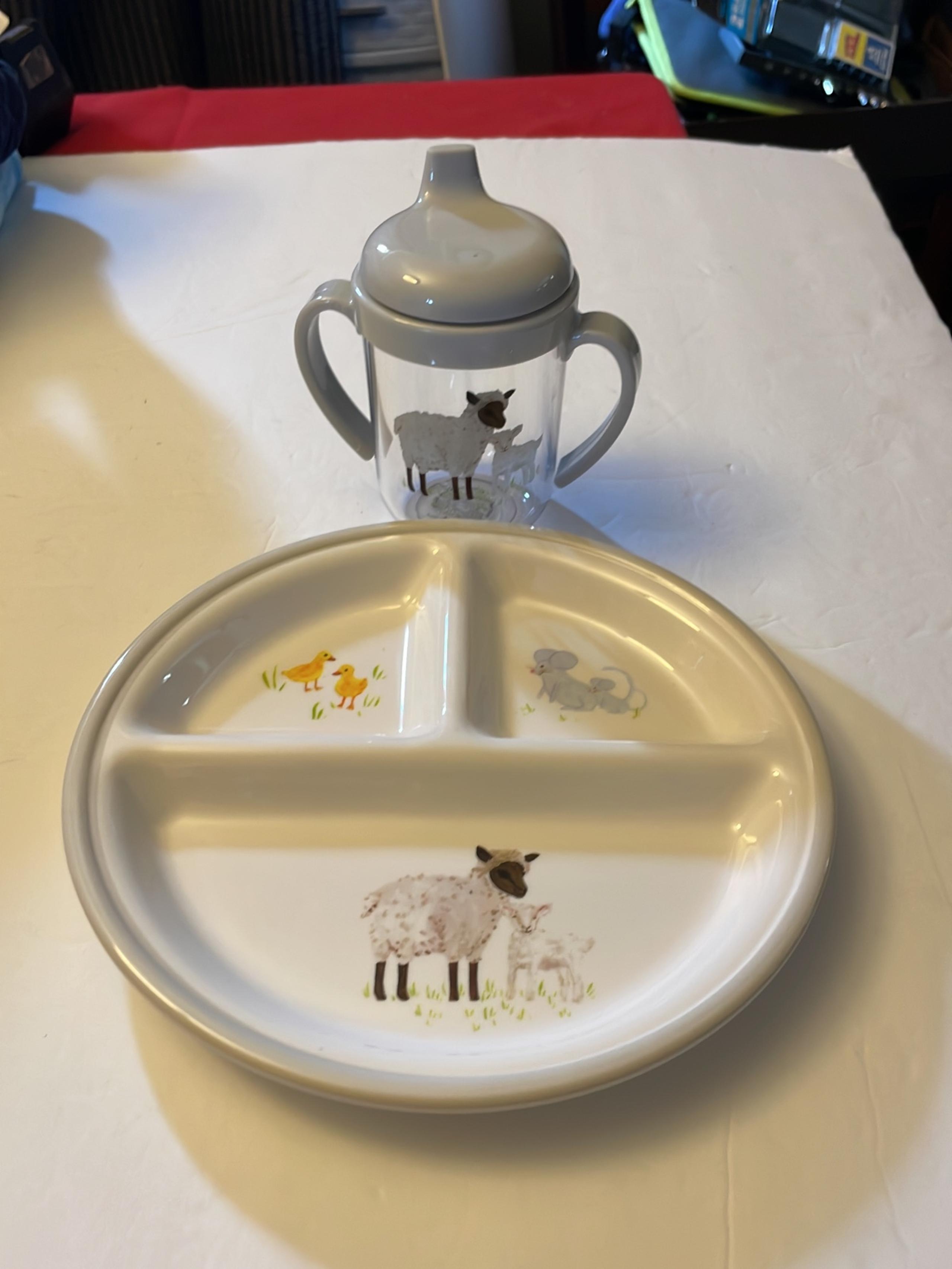 pottery barn kids feeding plate and cup