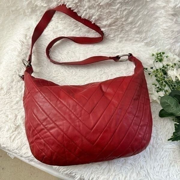 FURLA Red Chevron Leather Crossbody Shouder Saddle Bag size medium