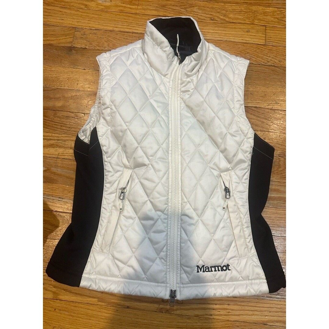 MARMOT Kitzbuhel Quilted Vest Fitted Collared S Petite Cream Black Full Zip