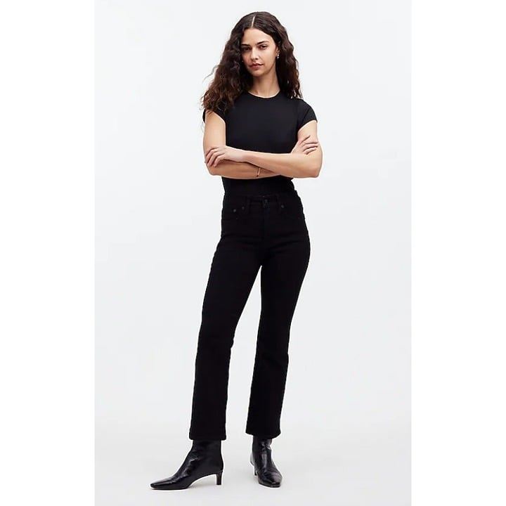 Madewell 138 Petite Kick Out Crop Jeans Black Wash Size 33P NM812