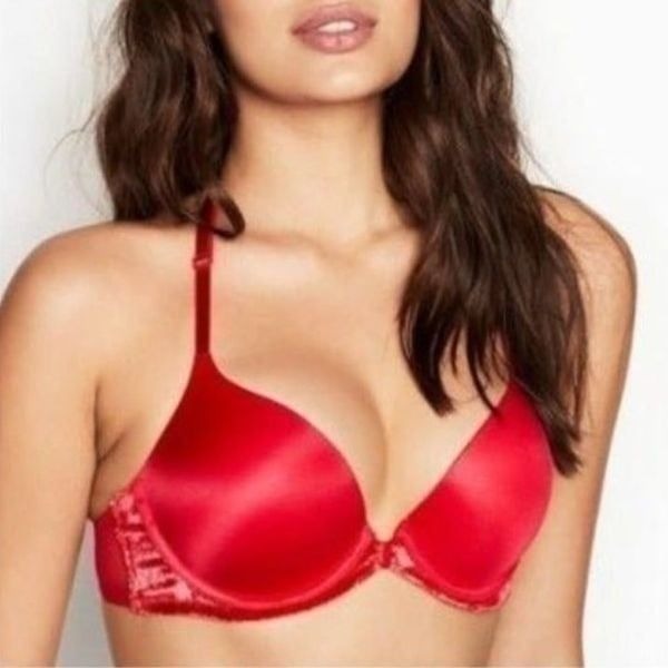 Victoria's Secret Very Sexy Front Close Push Up Bra Velvet Trim Racerback 34D