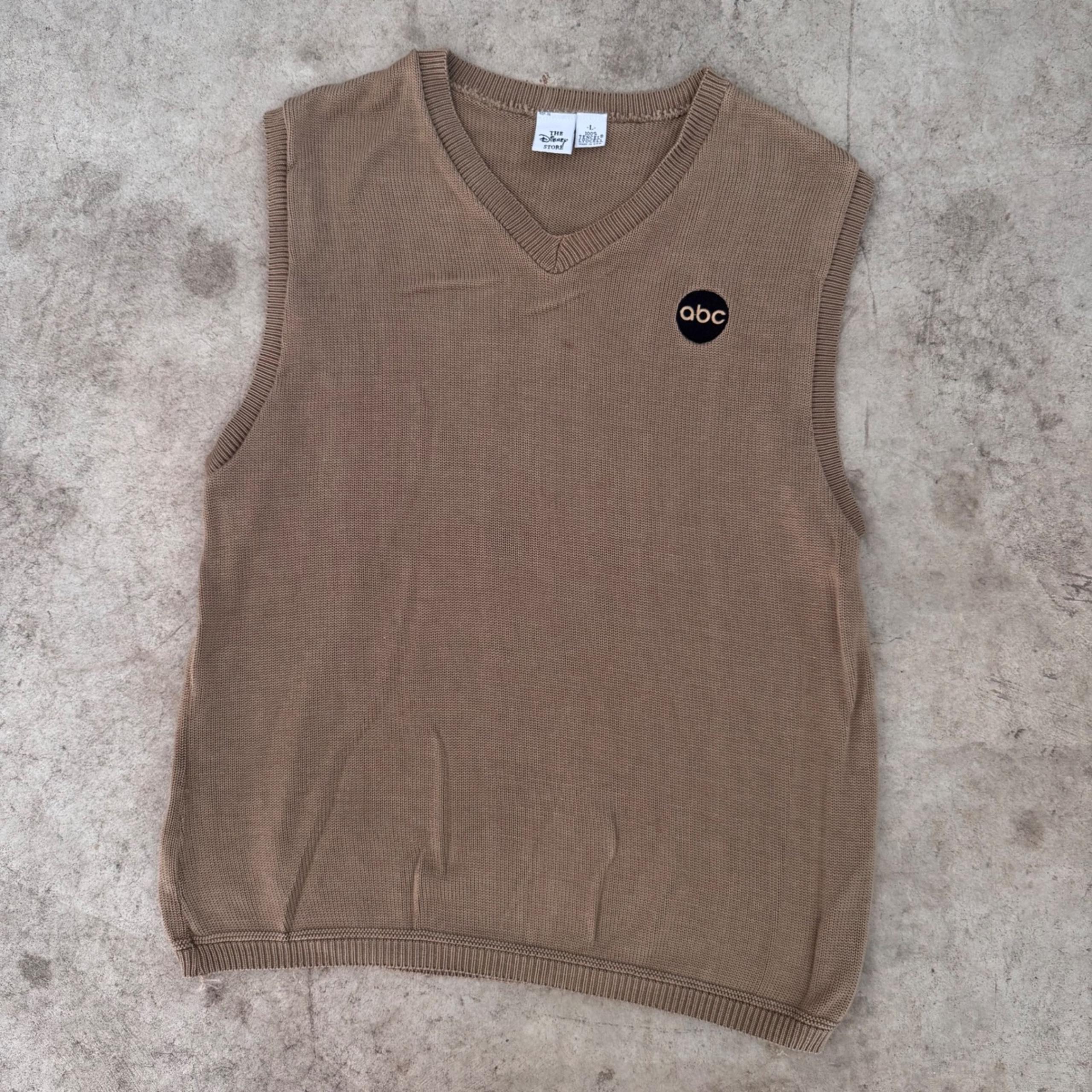 RARE Vintage 90s Made in USA Disney ABC Knit Vest Sleeveless Preppy Brown Large