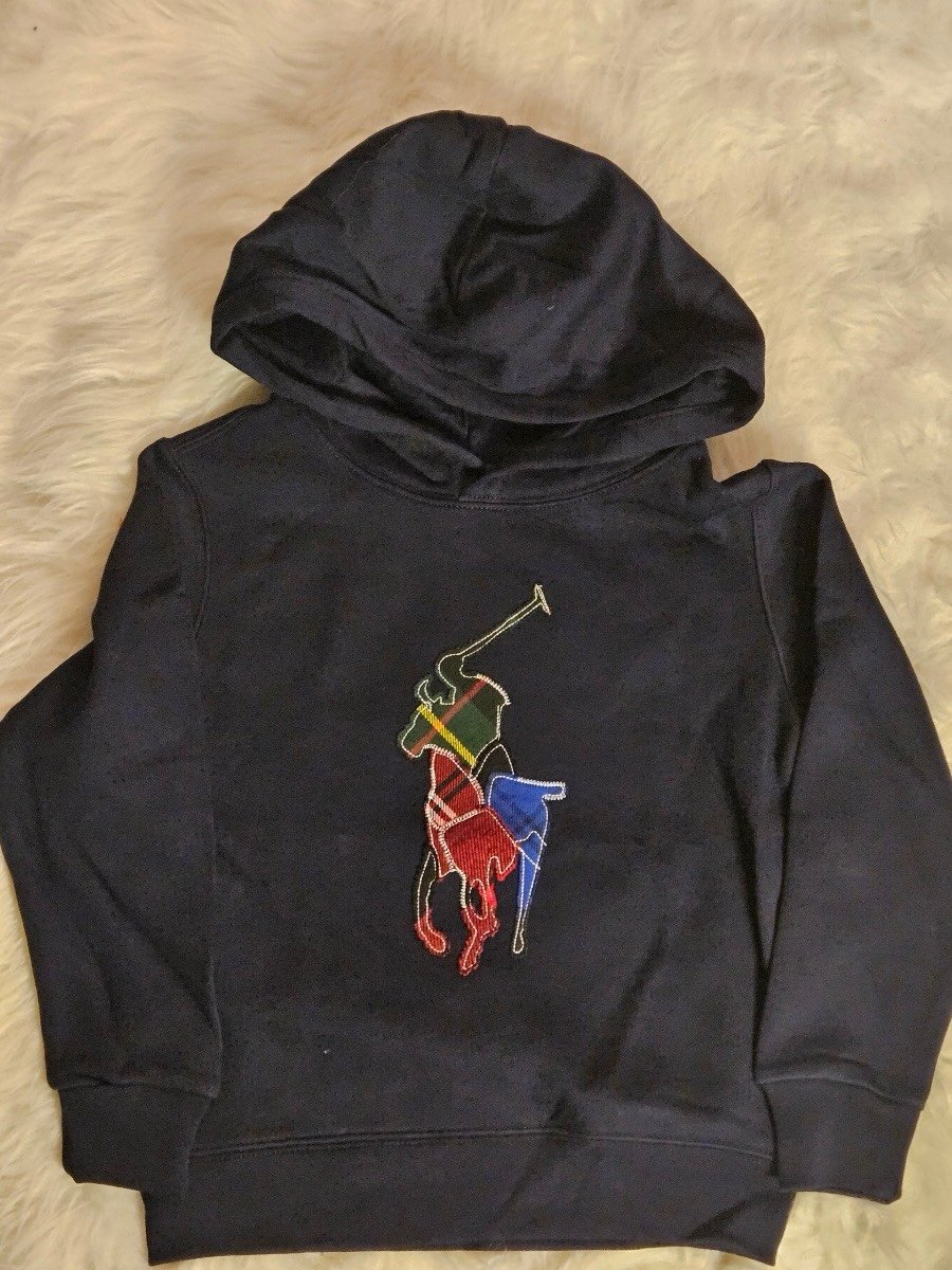 KID’S POLO BY RALPH LAUREN PLAID BIG PONY FLEECE HOODIE SZ 4