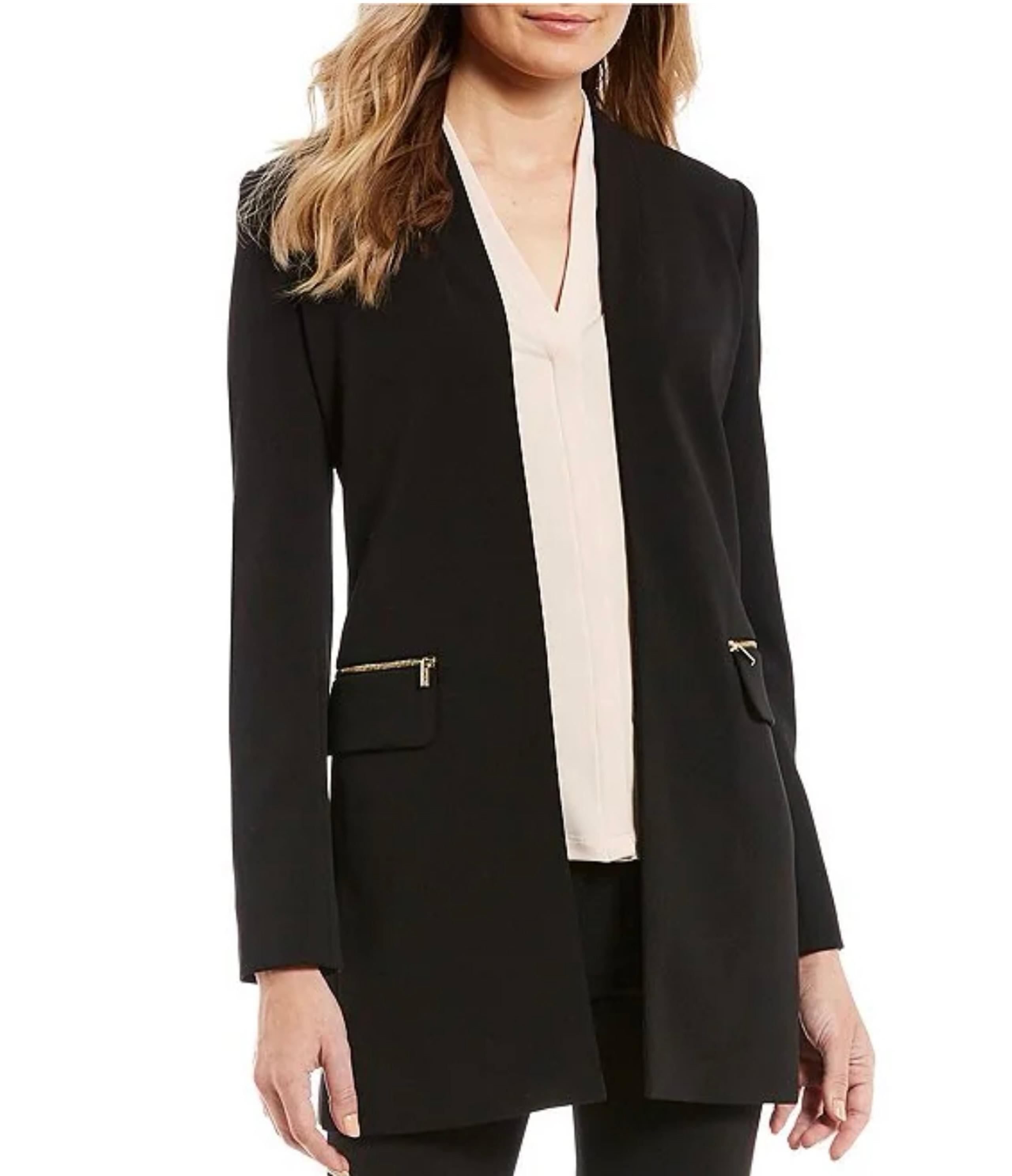 NWOT Calvin Klein Black Open Front Zipper Detail Faix Pockets Jacket size 16