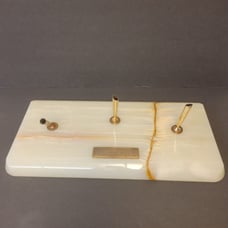 Vintage 1960's Handmade Marble Onyx Stone Brown Veins Desktop Triple Pen Holder
