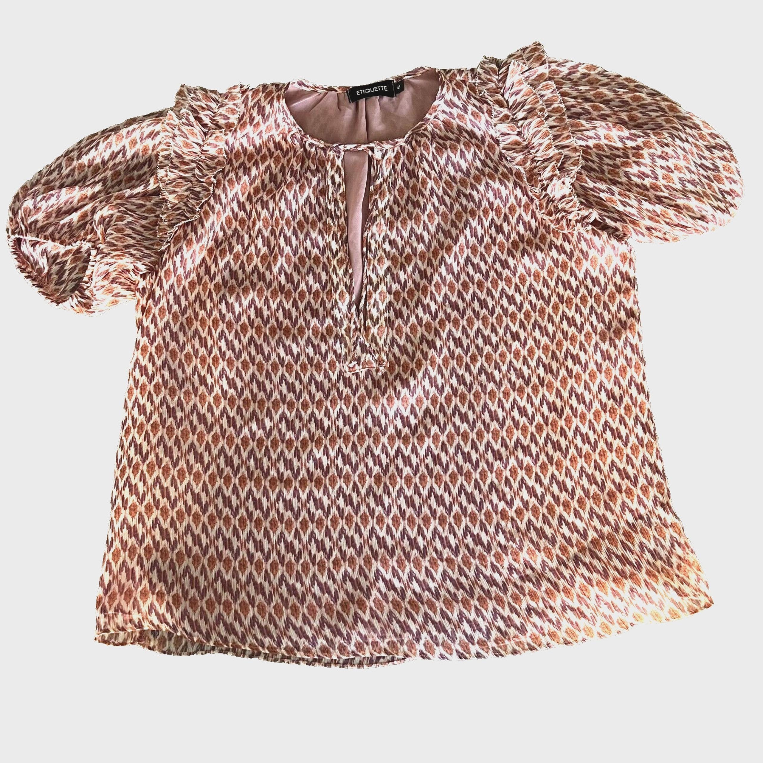 Etiquette Flutter Sleeve Flowy Top Relaxed Geometric S Womens Fall Colors
