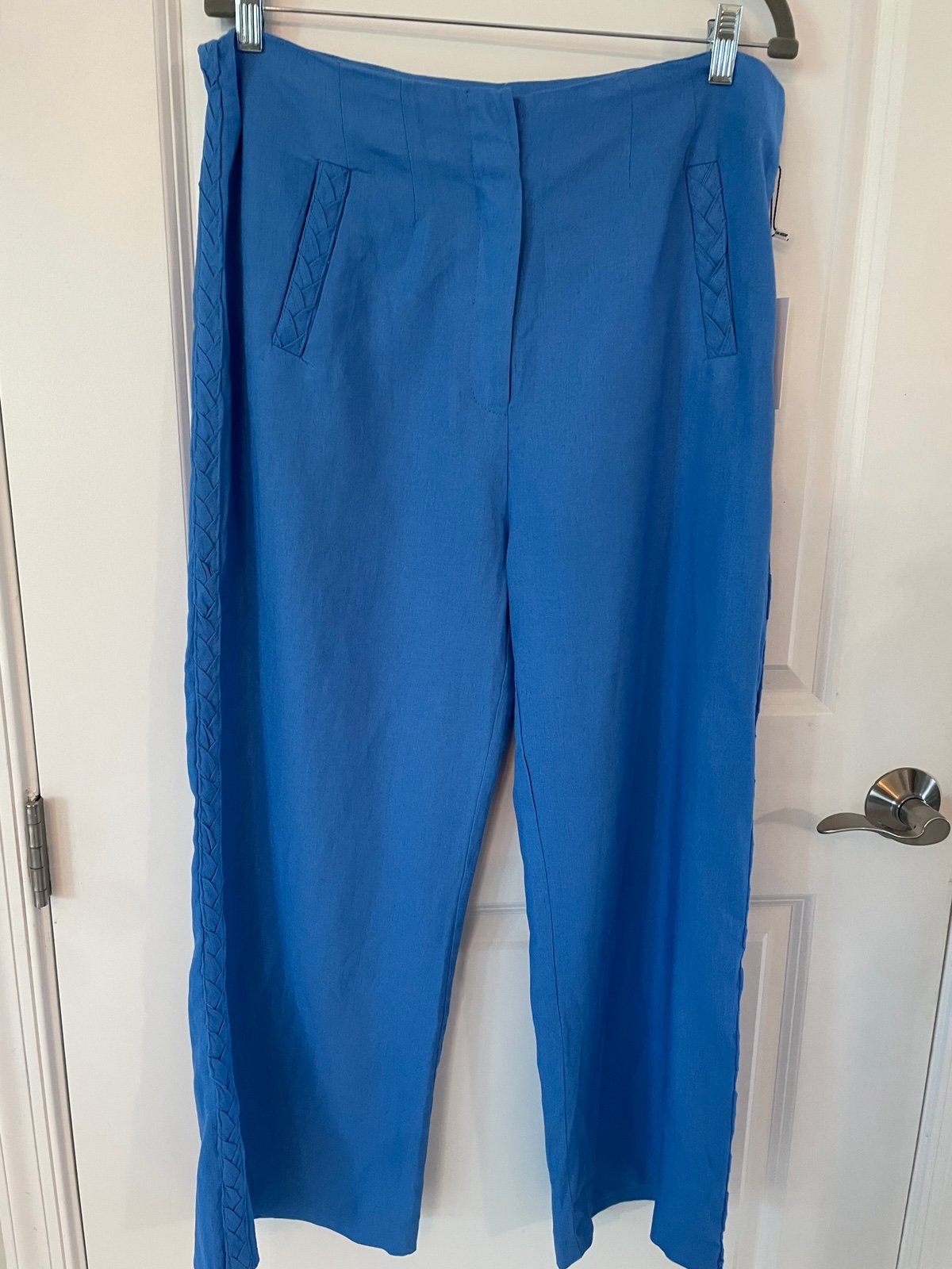 NWT Jason Wu Linen Blend Wide Leg Braided Crop Pants French Blue. Size 8