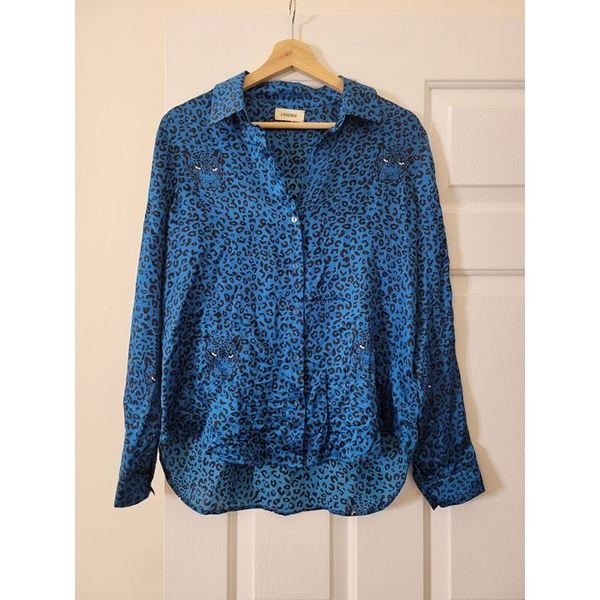 L'Agence Tyler Leopard Silk Blouse, Blue