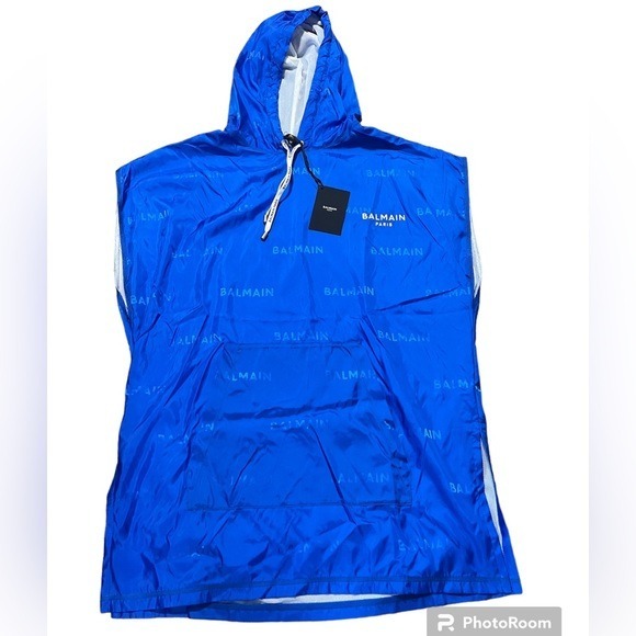 BALMAIN***Men’s Blue Jacquard Poncho***Med. 678
