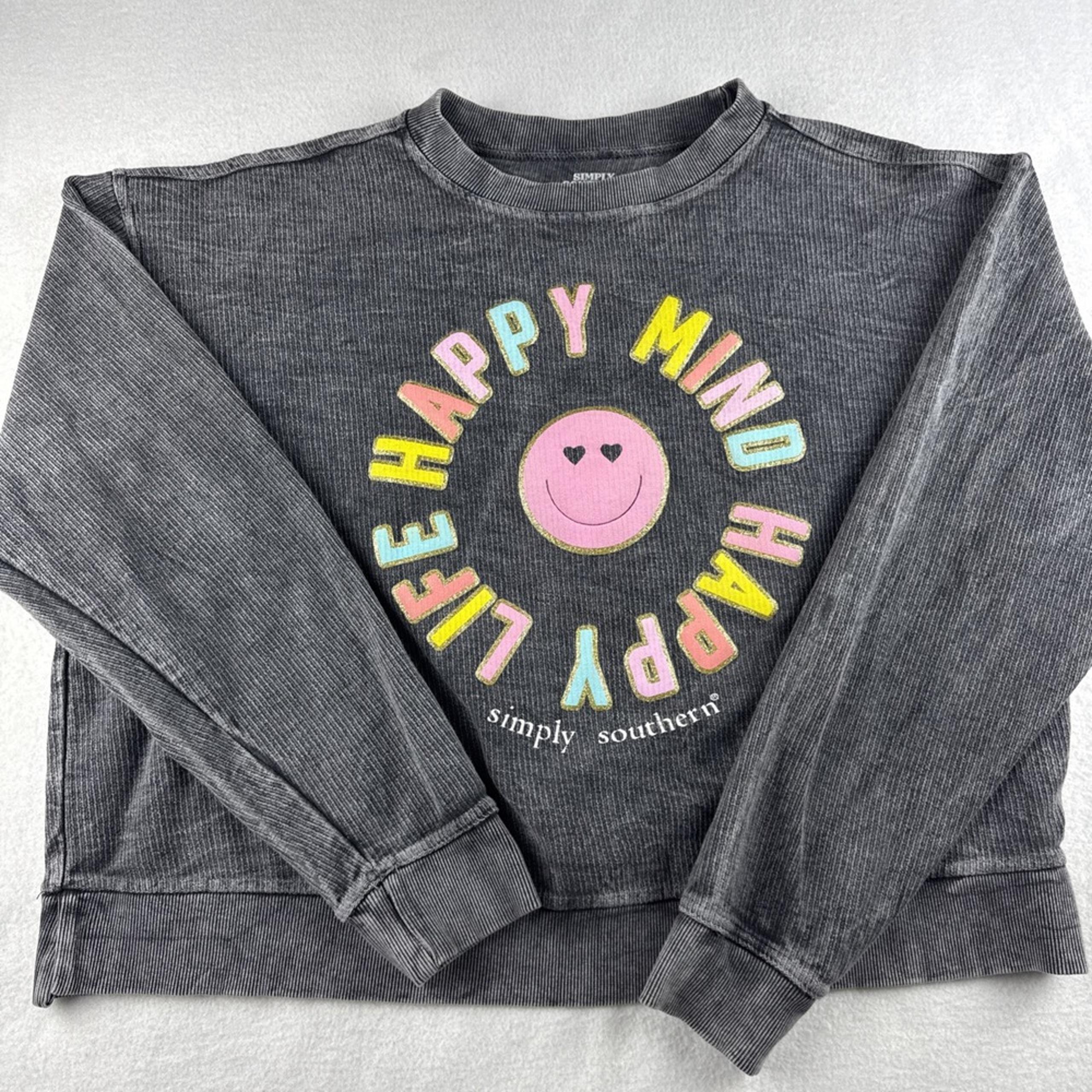 Simply Southern Long Sleeve Black Smiley Face Logo Sweatshirt  Women's Size M