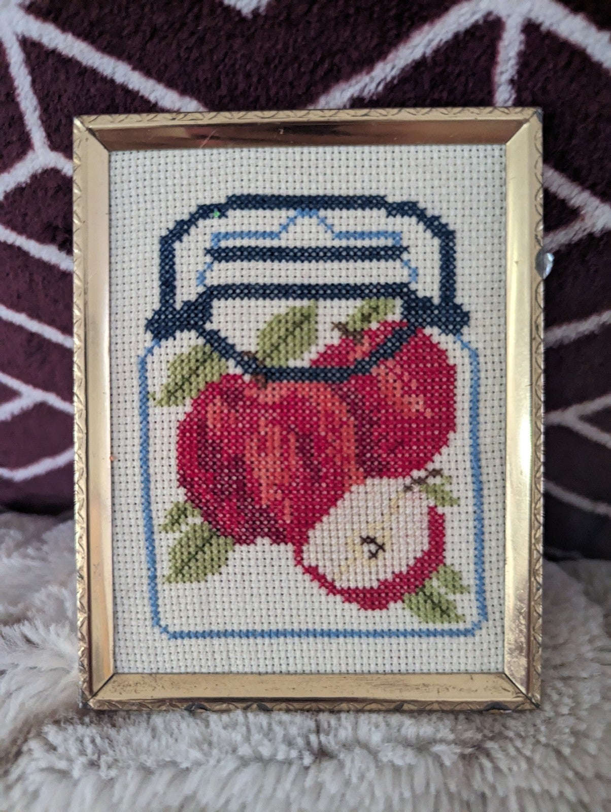 VTG Cross Stitch Apple Jar