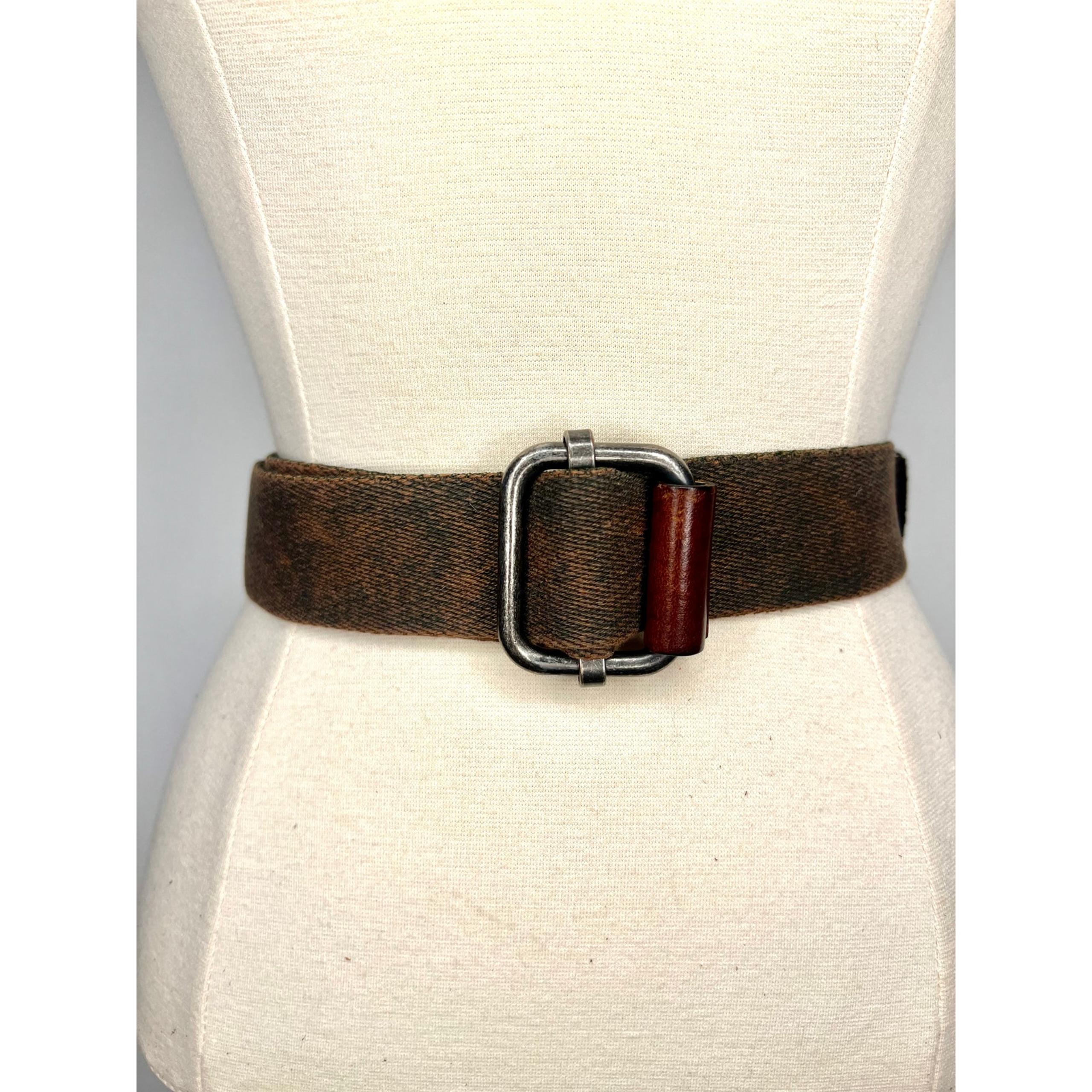 Mens Gap Gorpcore Canvas Leather Buckle Belt Green Tan One Size